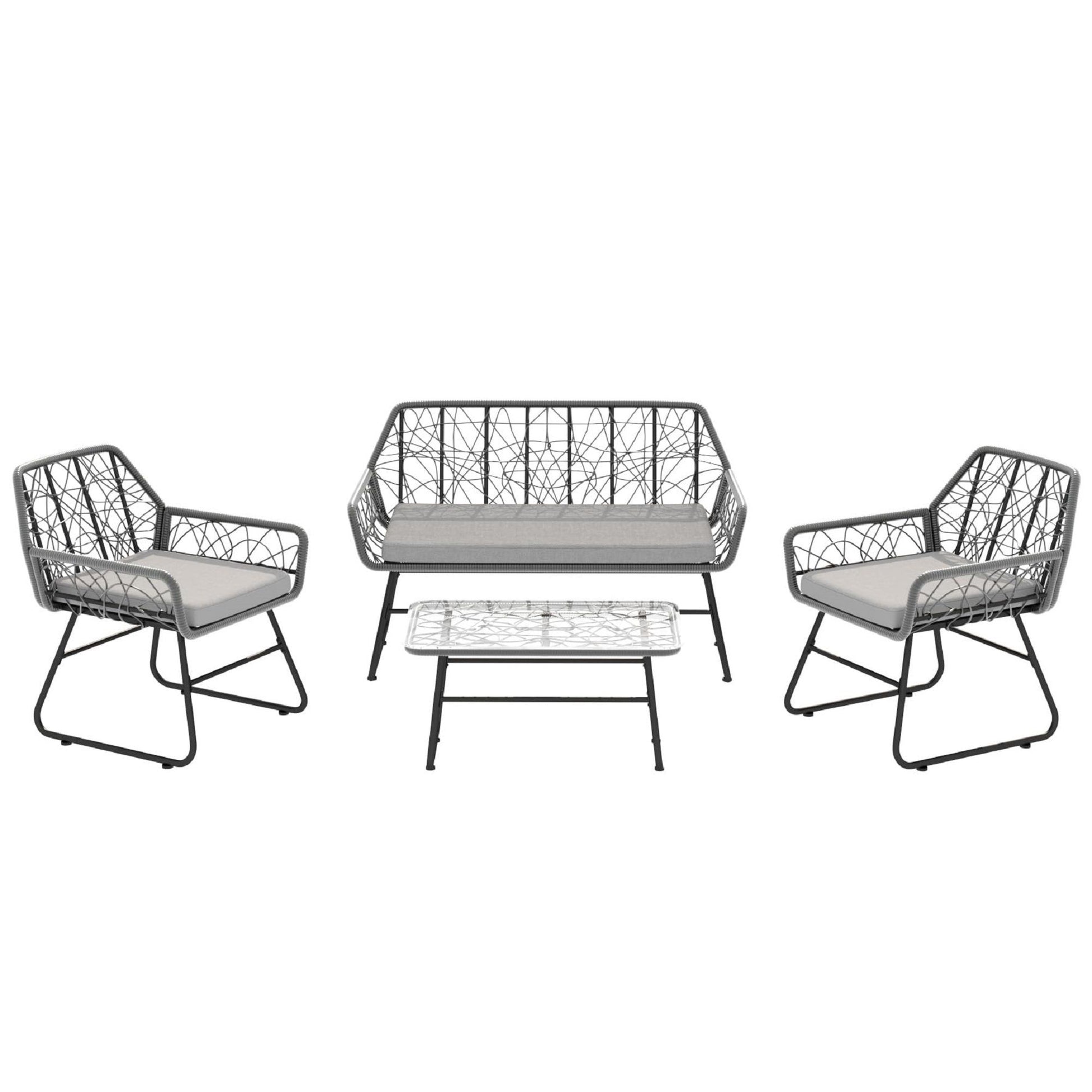 4 Piece Wicker Patio Furniture Set With Tempered Glass Table And Detachable Cushions - Best Buy Furniture