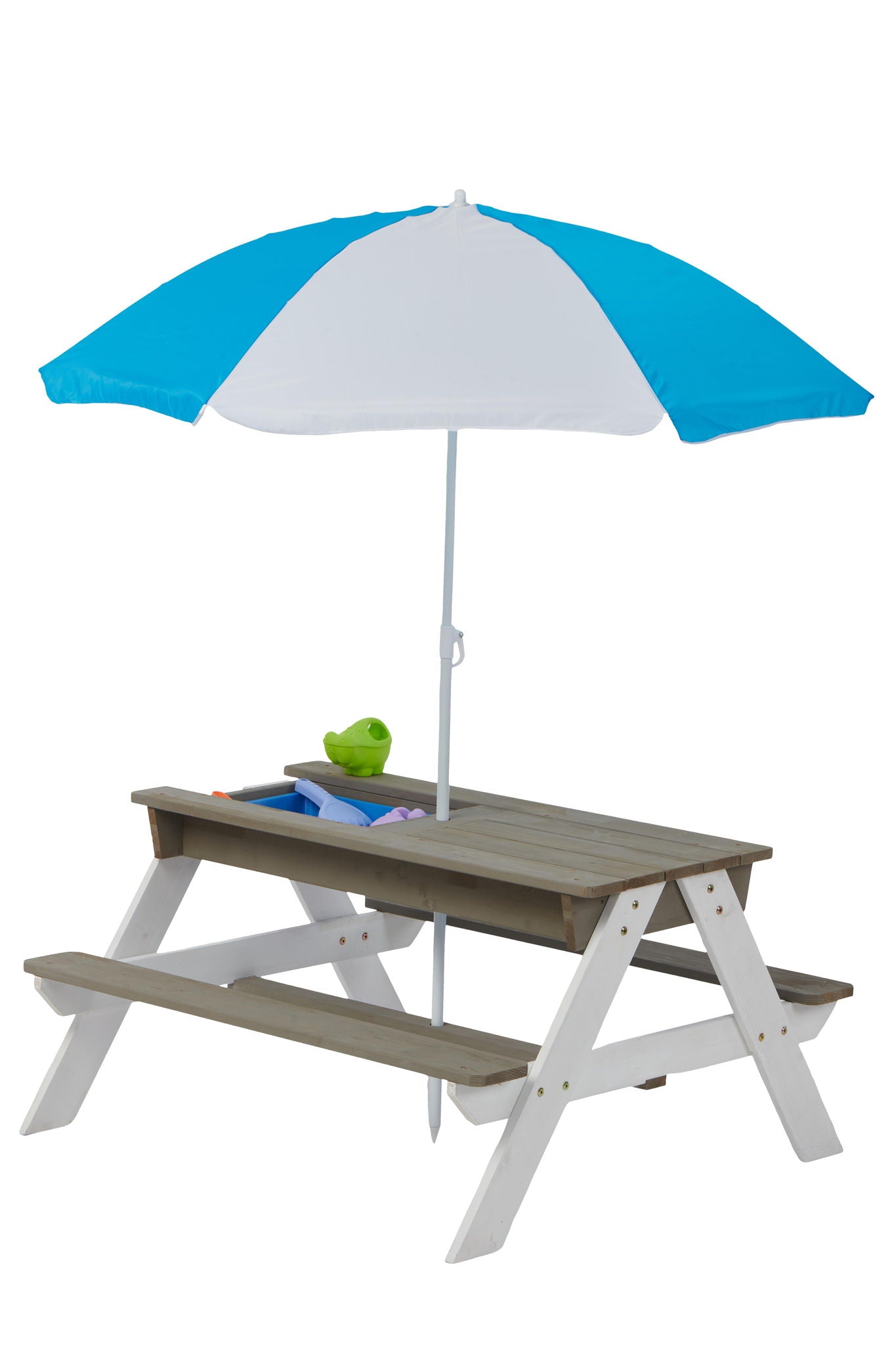 Wooden Kids Picnic Table, Sand And Water Table With Umbrella, Activity Table For Outdoor Backyard Patio Play - White / Gray - Best Buy Furniture