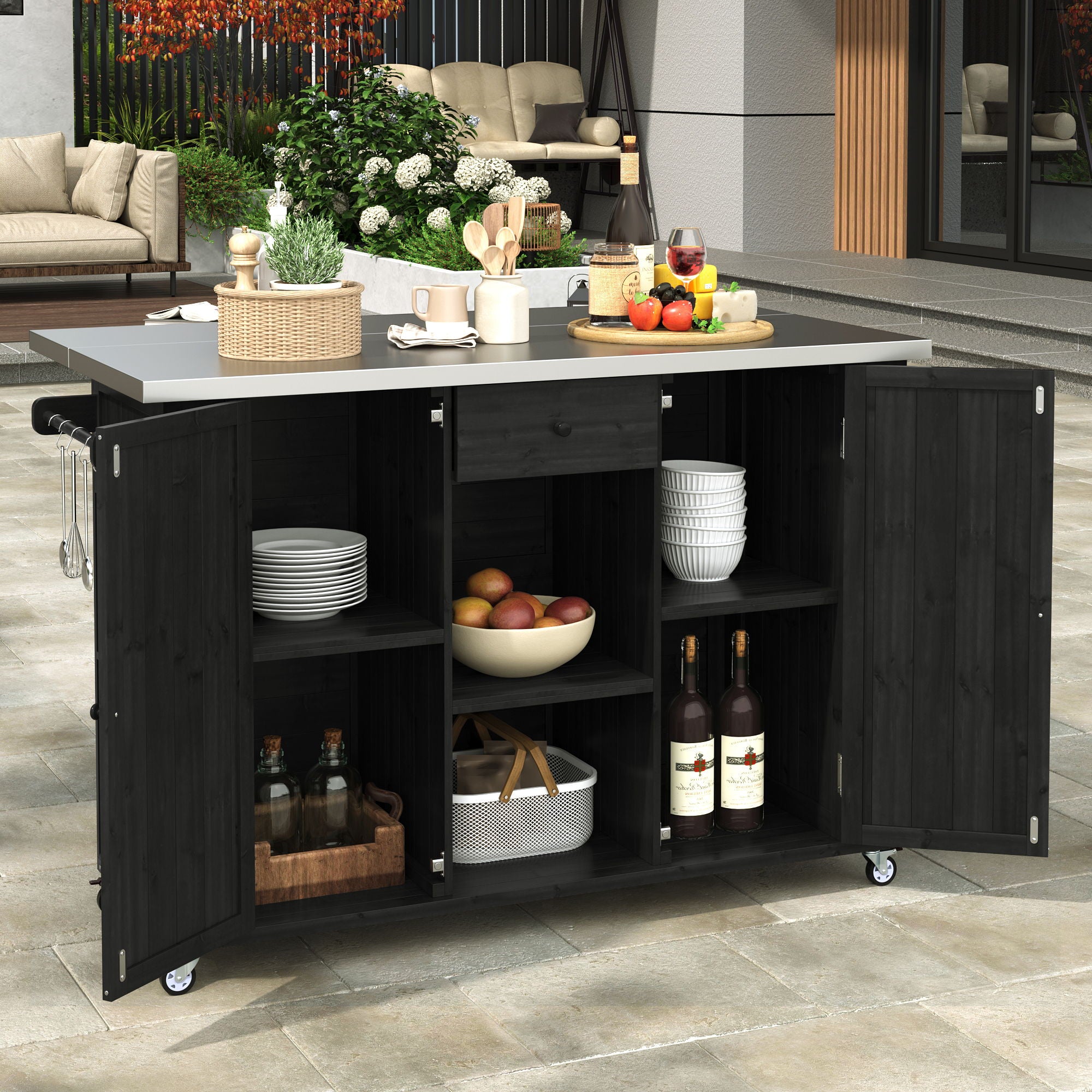 Outdoor Kitchen Island With Stainless Steel Top, Ample Storage Space, Towel And Spice Racks And A Bottle Opener - Best Buy Furniture