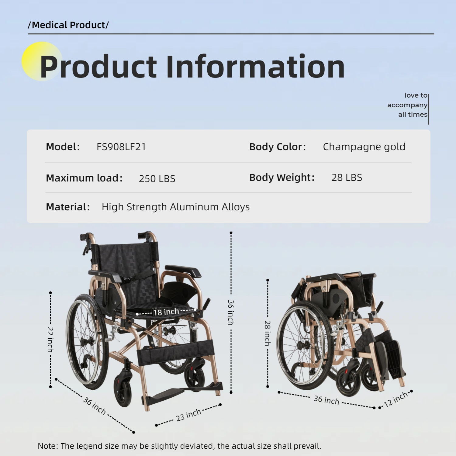 Premium Lightweight Foldable Transport Wheelchair For Adults