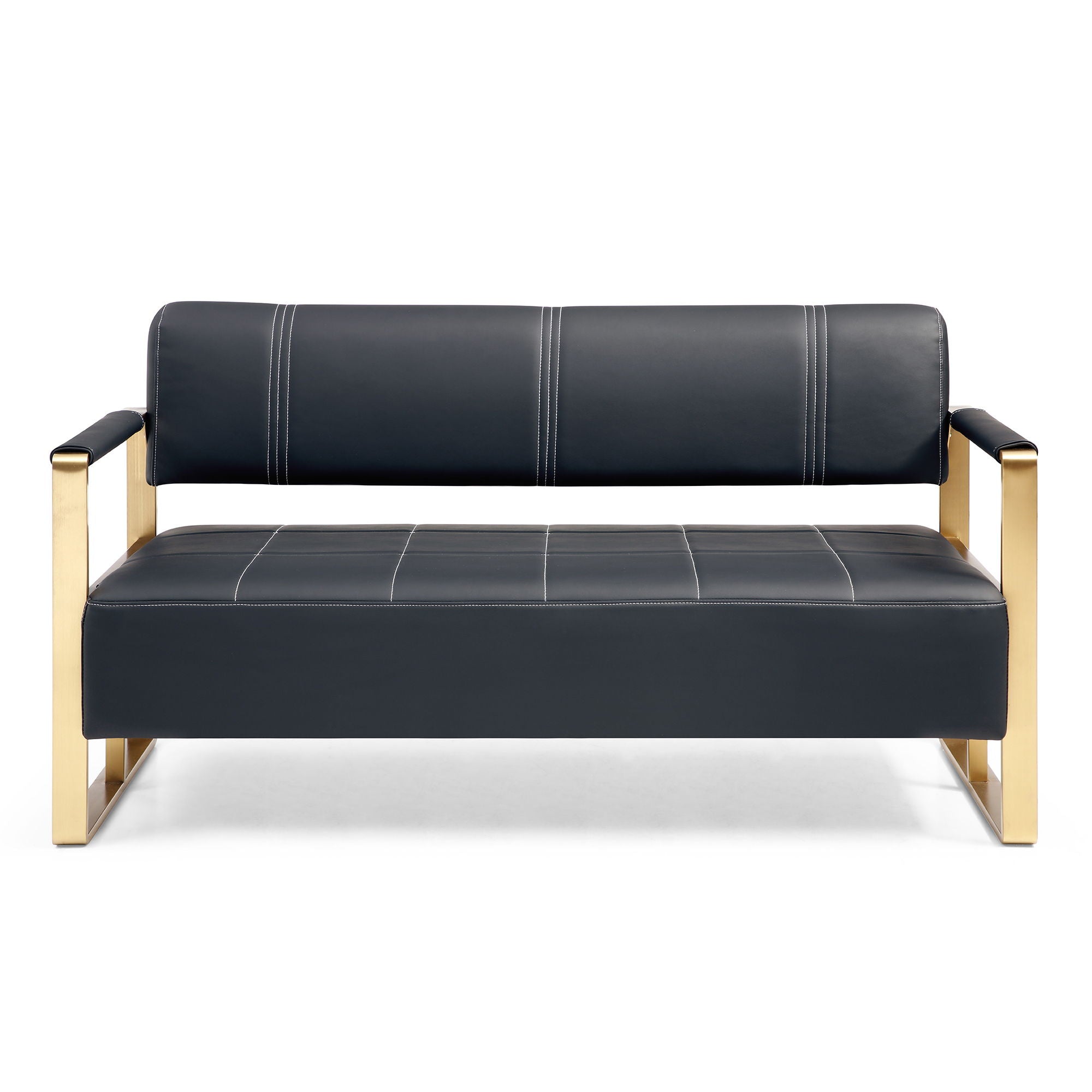 Modern Upholstery Accent Loveseat Sofa For Living Room 2 Seater With Golden Metal Arms - Best Buy Furniture
