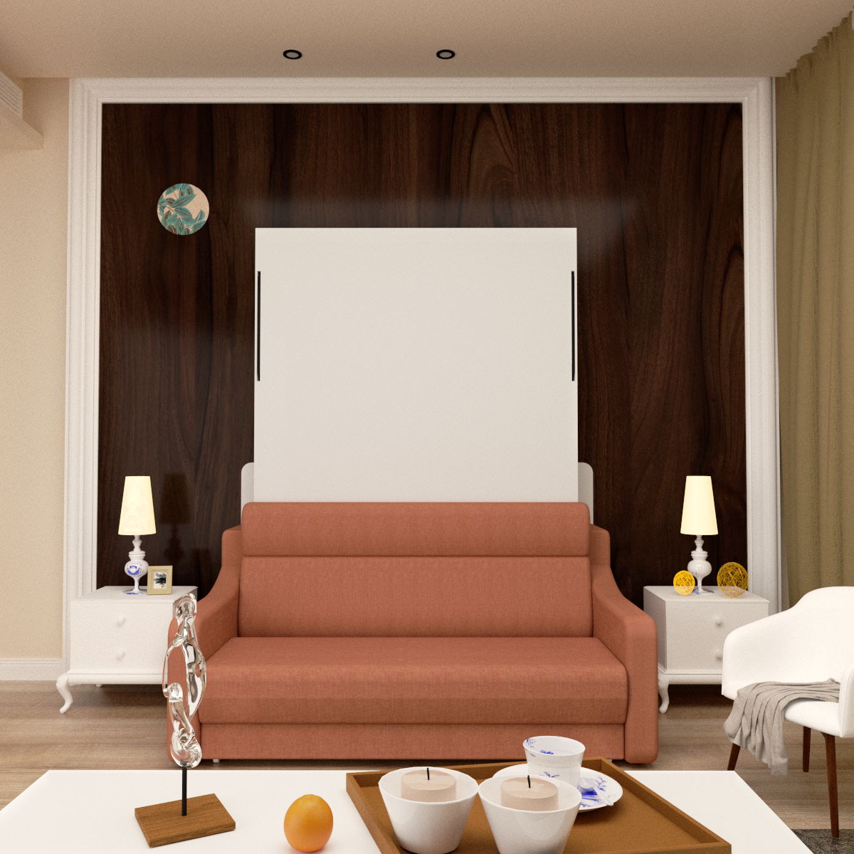 Morden Deisgn Vertical Murphy Bed With Sofa For Bedroom Or Guestroom White Wall Bed Space Saving Hidden Bed With New Style Gas Struts - Orange - Best Buy Furniture