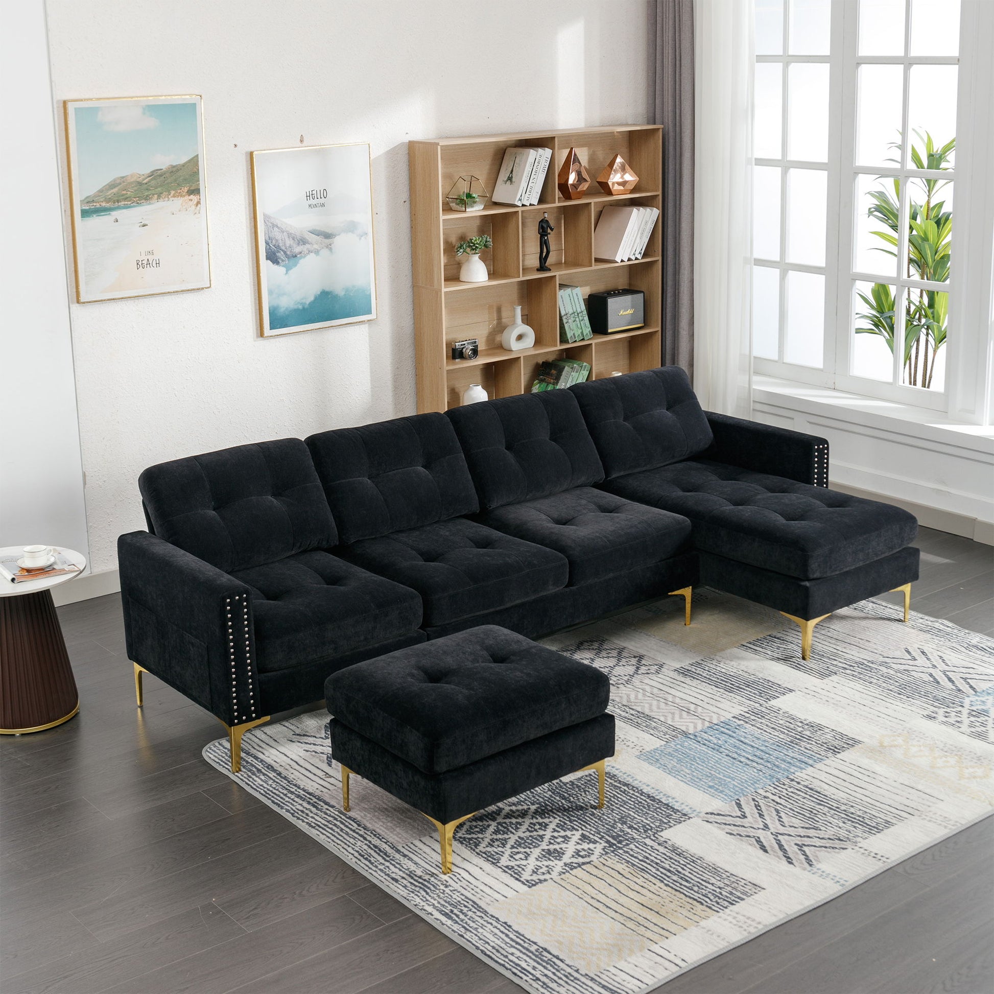 Modern L - Shape Convertible Sectional Sofa With Movable Ottoman - Best Buy Furniture