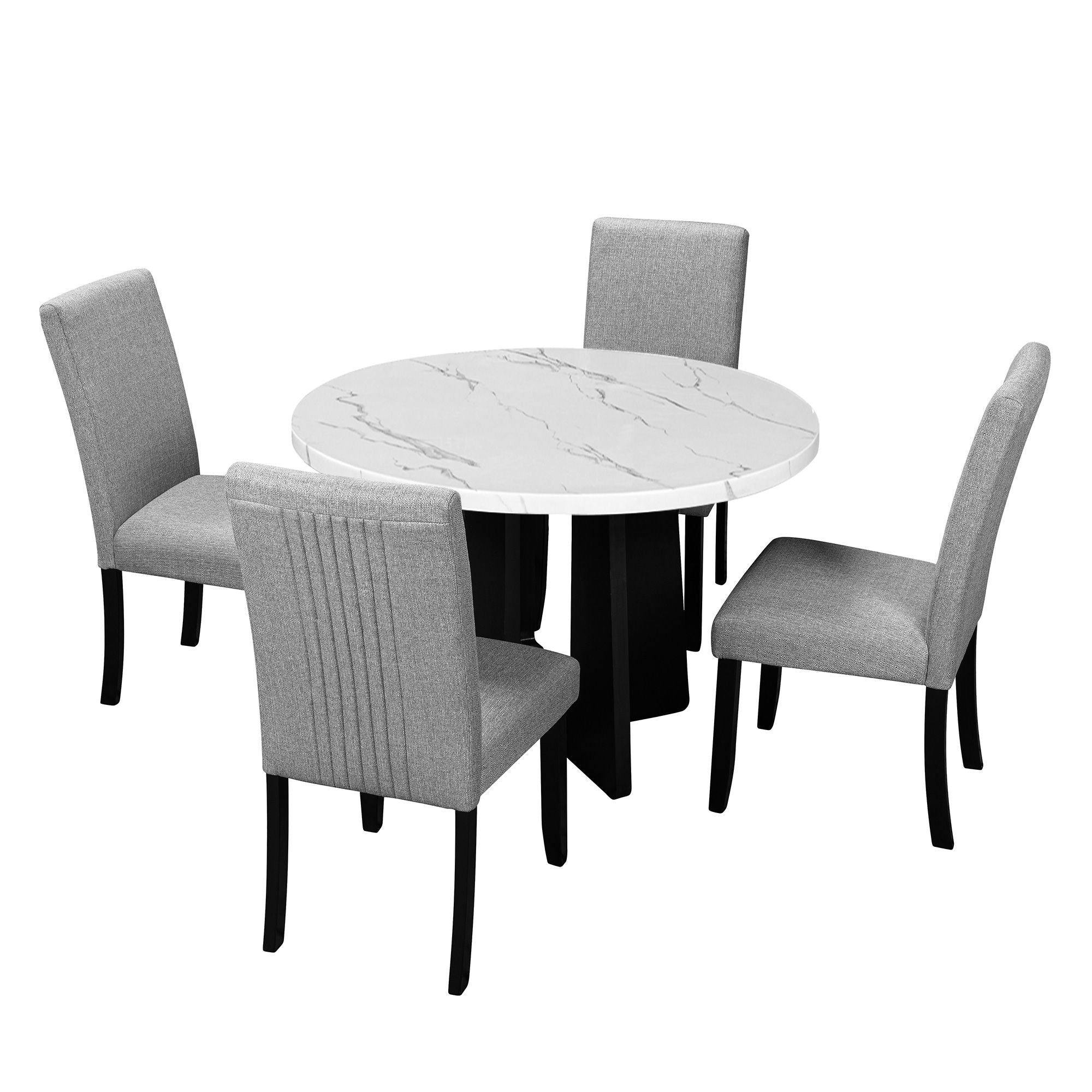 5 Piece Round Dining Table Set, Dining Table And 4 Upholstered Chairs For Dining Room, Kitchen Room, Living Room - White / Gray - Best Buy Furniture