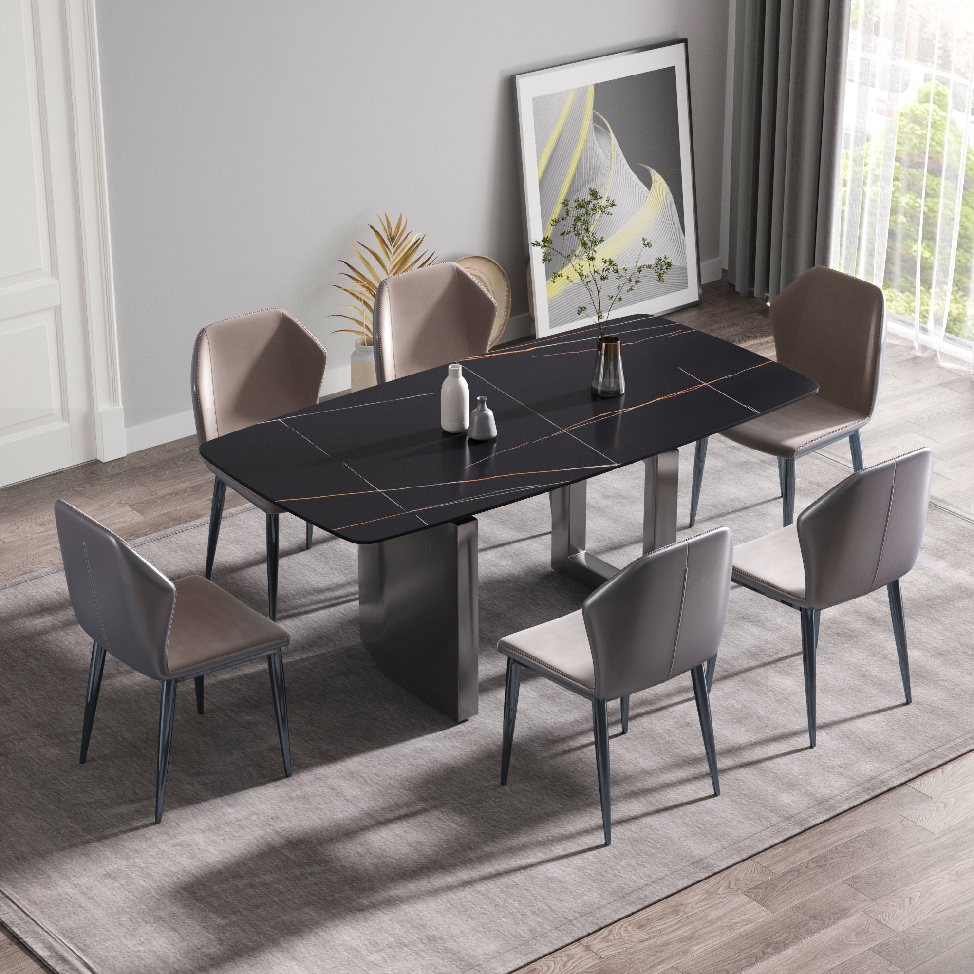 Modern Artificial Stone Dining Table, Can Accommodate 6-8 People - Black - Best Buy Furniture