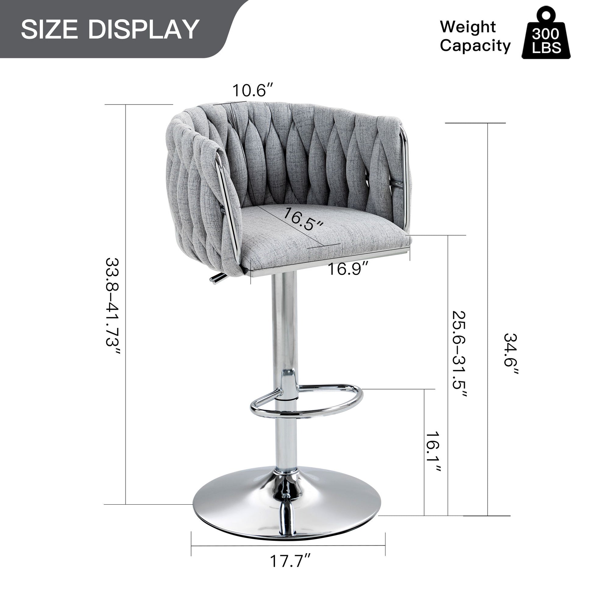 360 Degree Swivel Bar Stools Adjustable Counter Height Bar Chairs With Woven Back & Footrest, Silver Chromed Bar Stools For Kitchen Island (Set of 2) - Gray - Best Buy Furniture