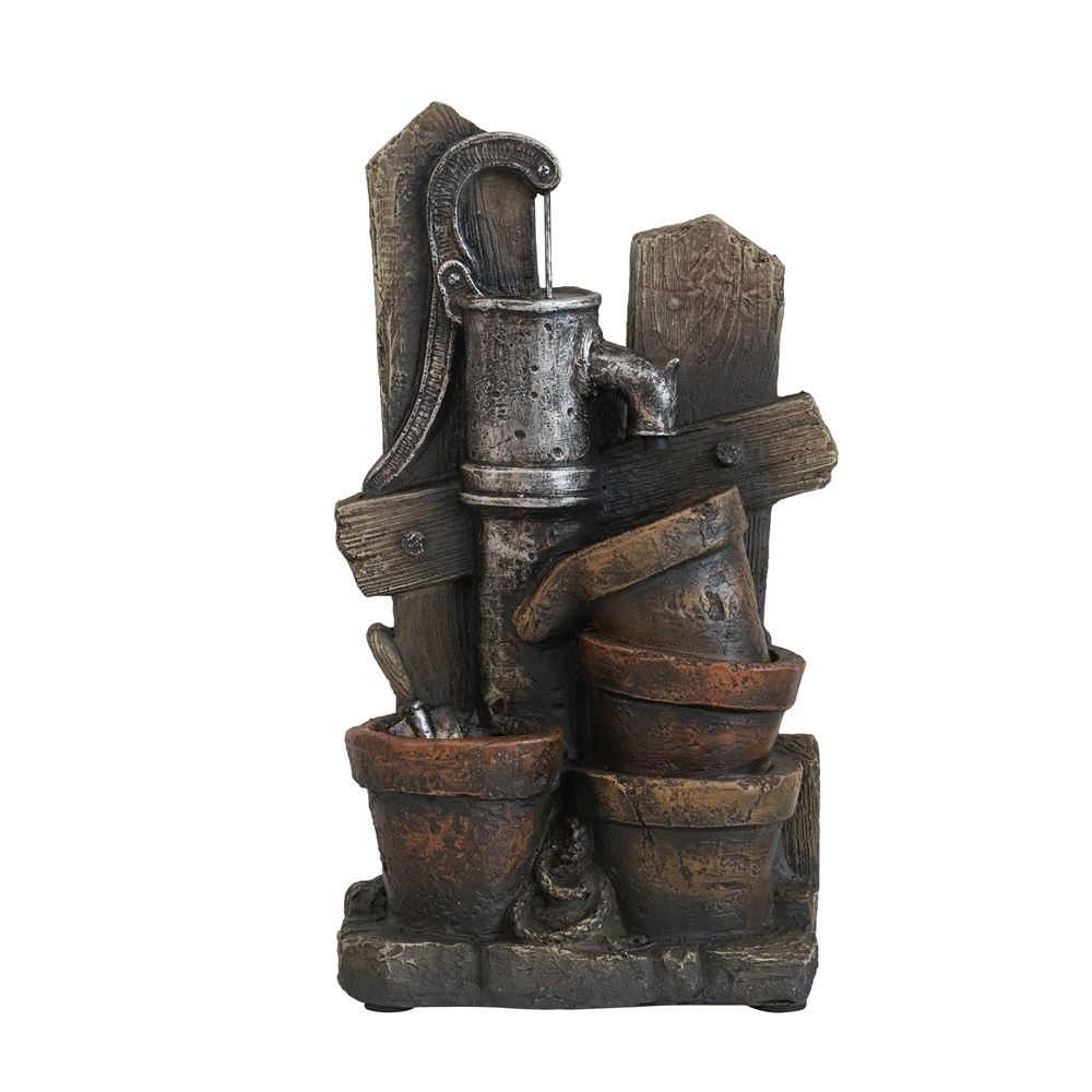 Water Fountain With Antique Water Pump Design And LED Light - Brown / Gray - Best Buy Furniture