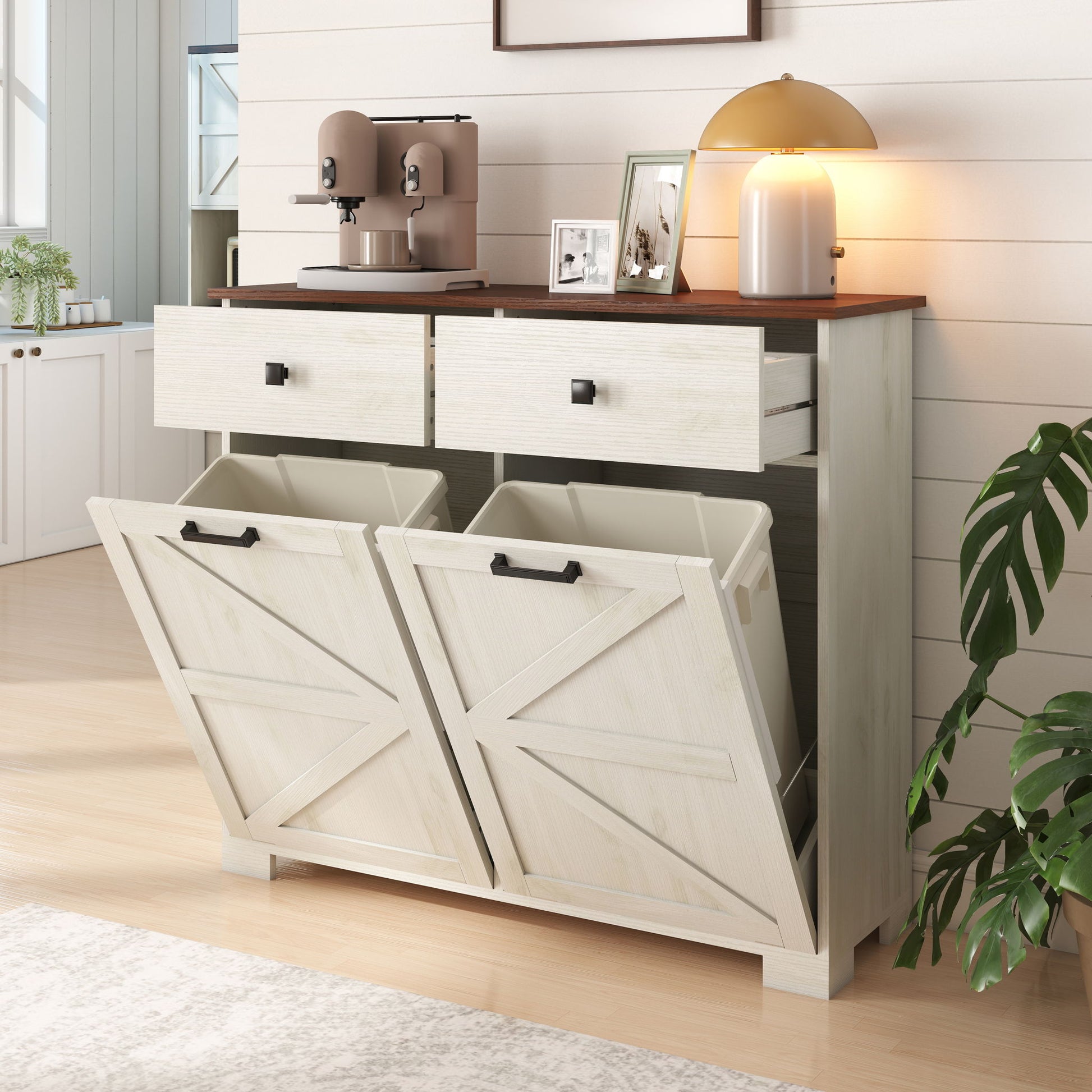 Double Tilt Out Trash Cabinet With Hideaway Drawer And Barn Door Style - Best Buy Furniture