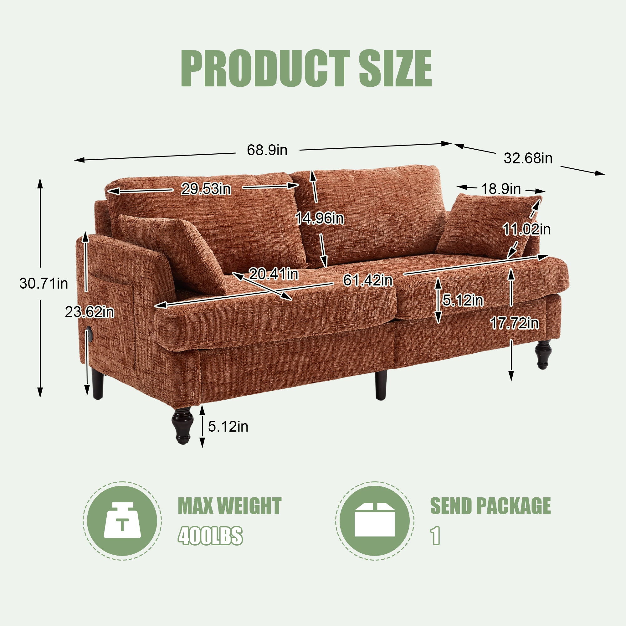 Chenille 2 Seater Sofa With LED Light, USB Charging Port, And Storage Bag - Best Buy Furniture