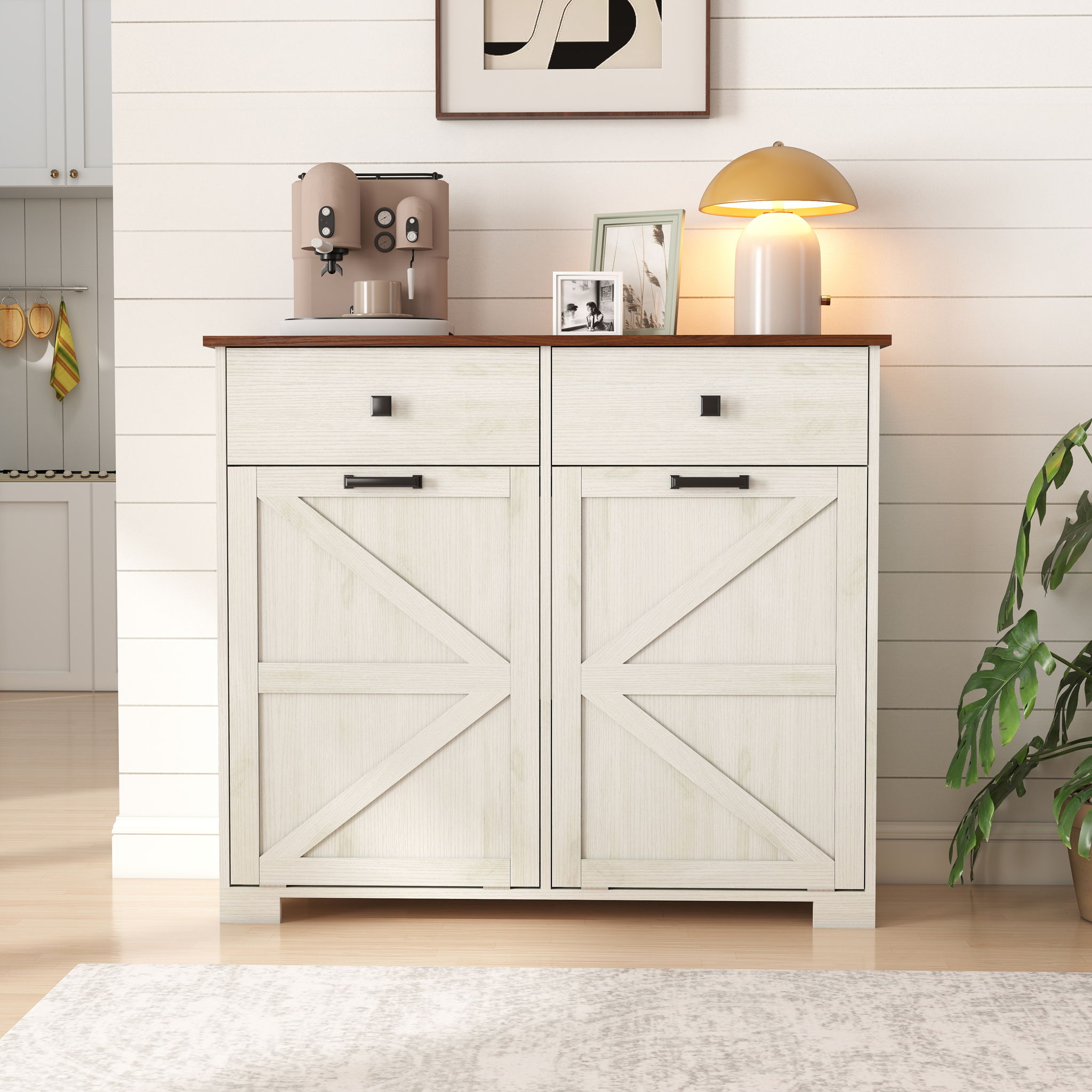Double Tilt Out Trash Cabinet With Hideaway Drawer And Barn Door Style - Best Buy Furniture