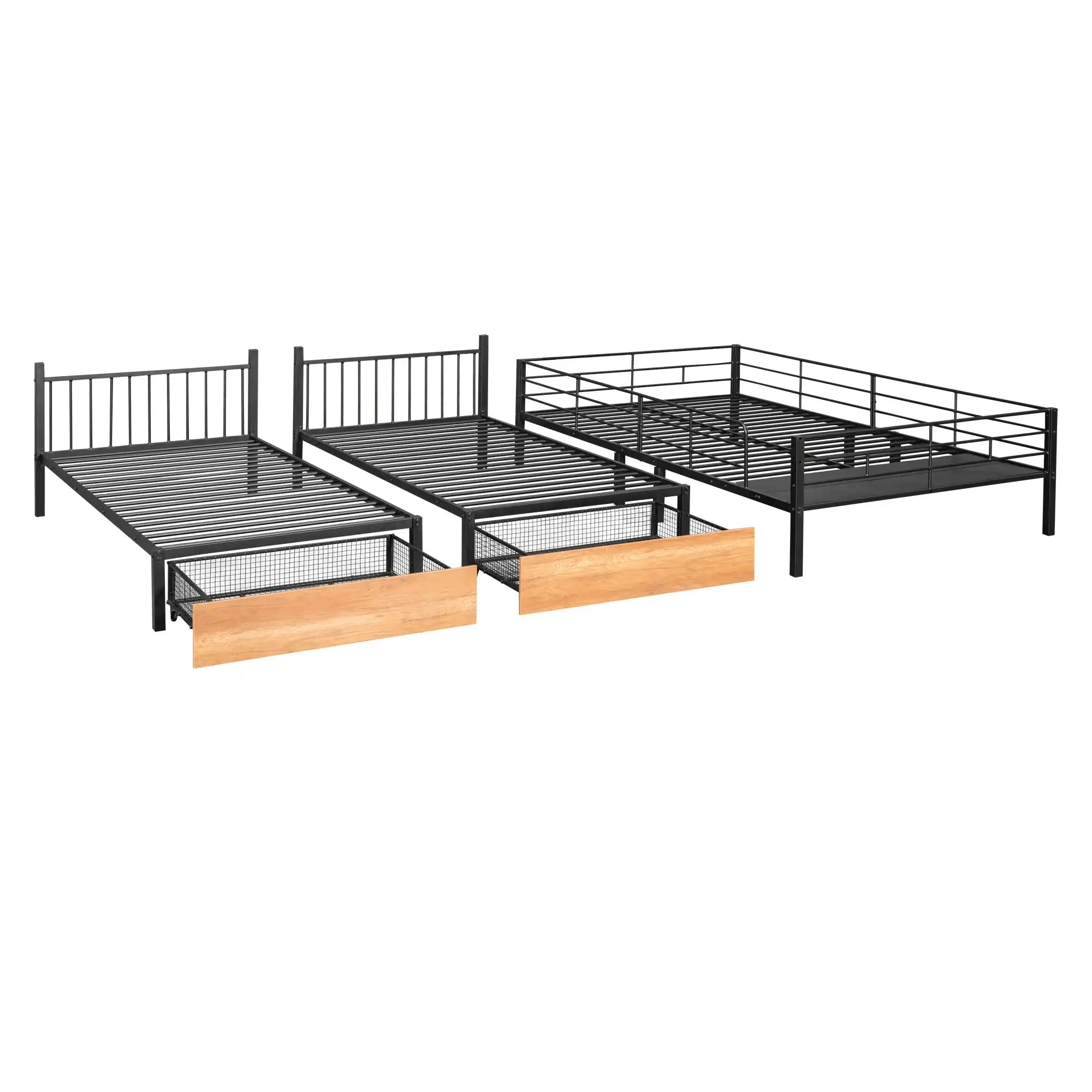 Full Over Twin & Twin Bunk Bed, Metal Triple Bunk Bed with Drawers and Guardrails, Black - Best Buy Furniture
