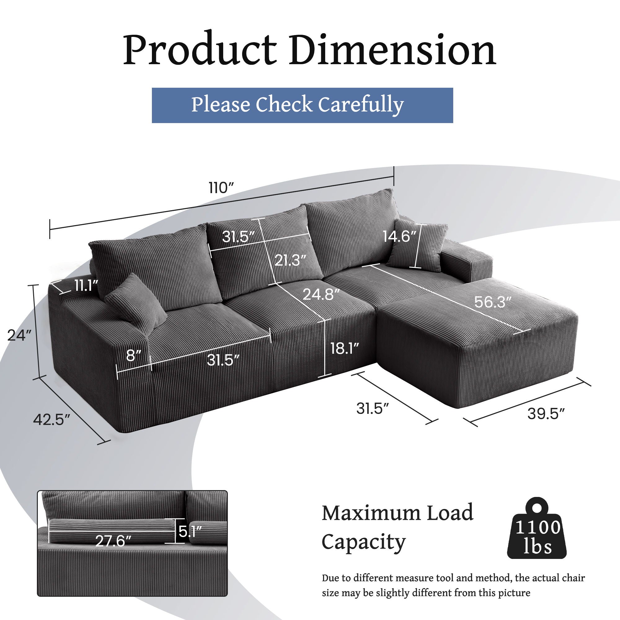 L Shaped Sectional Sofa, Full Compression 3 Seater Cloud Couch With Chaise - Best Buy Furniture