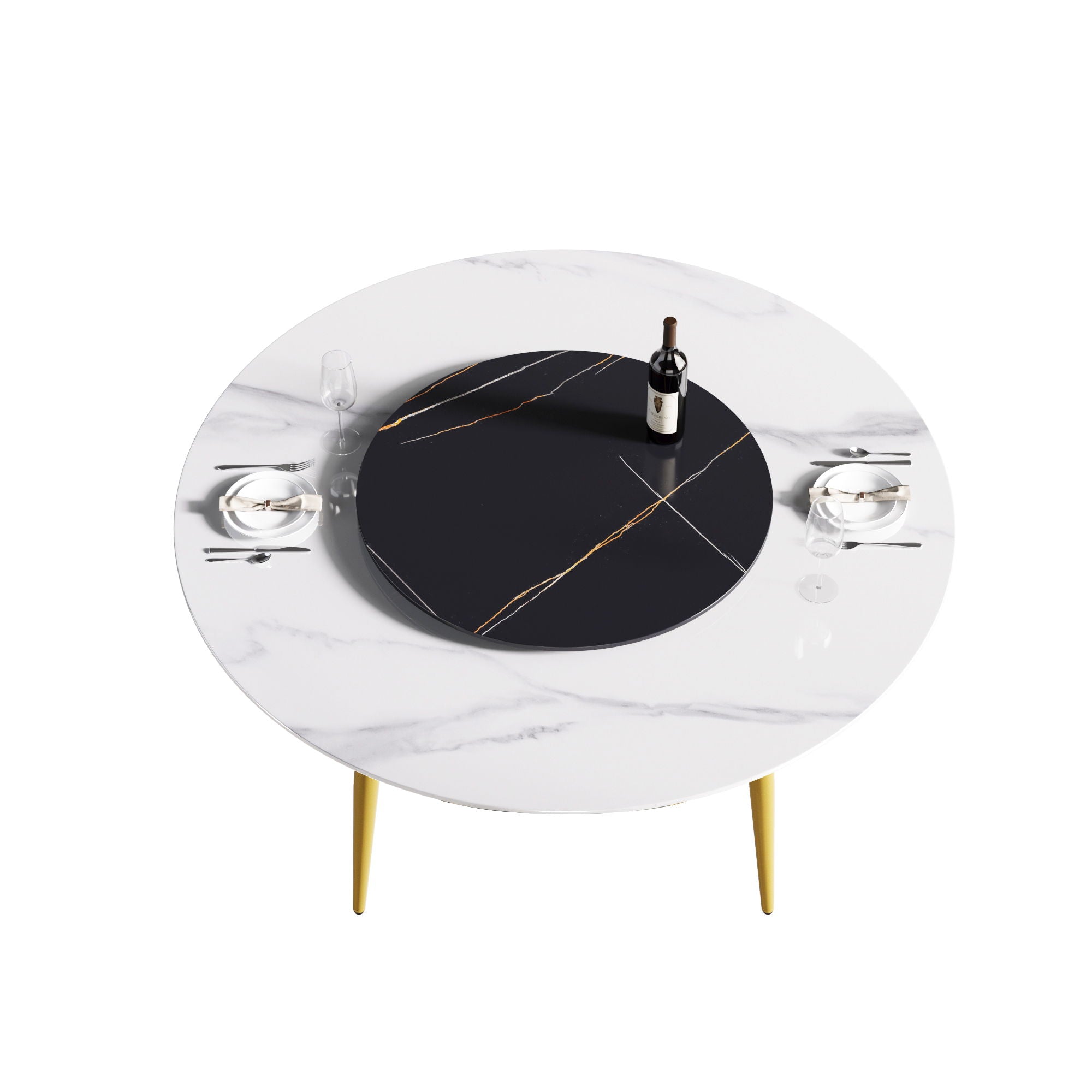 Modern Artificial Stone Round Dining Table, Can Accommodate 6 People Artificial Stone Turntable - Best Buy Furniture