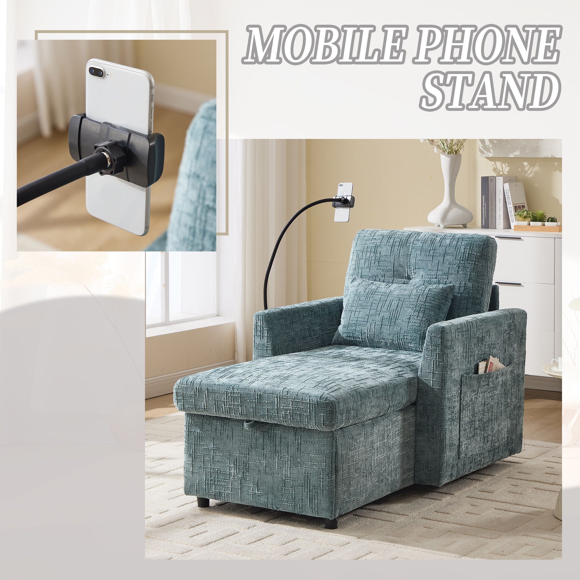 Multifunctional Chenille Recliner Sofa With Storage And Phone Bracket - Best Buy Furniture