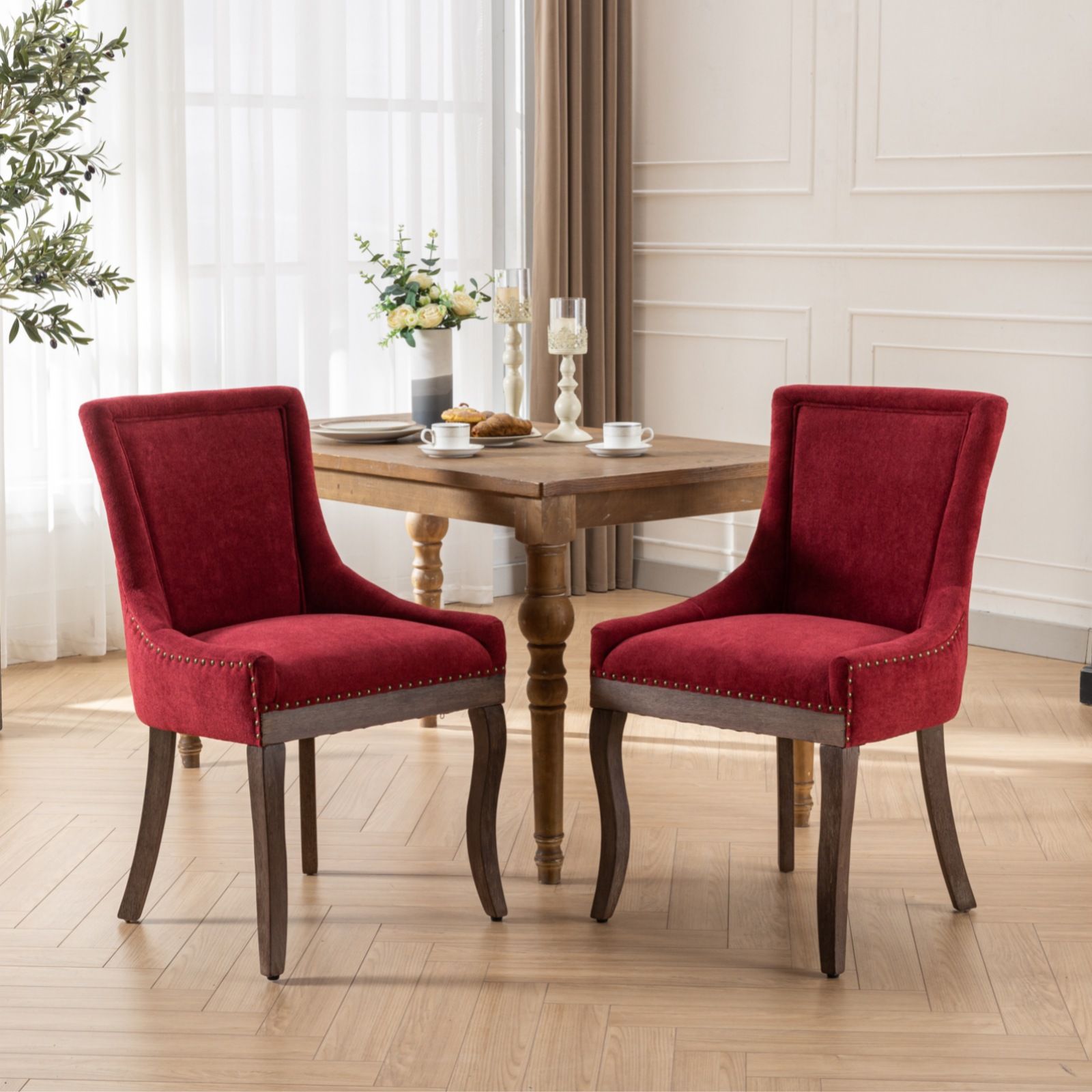 Ultra Side Dining Chair, Thickened Fabric Chairs With Neutrally Toned Solid Wood Legs, Bronze Nail Head (Set of 2) - Best Buy Furniture