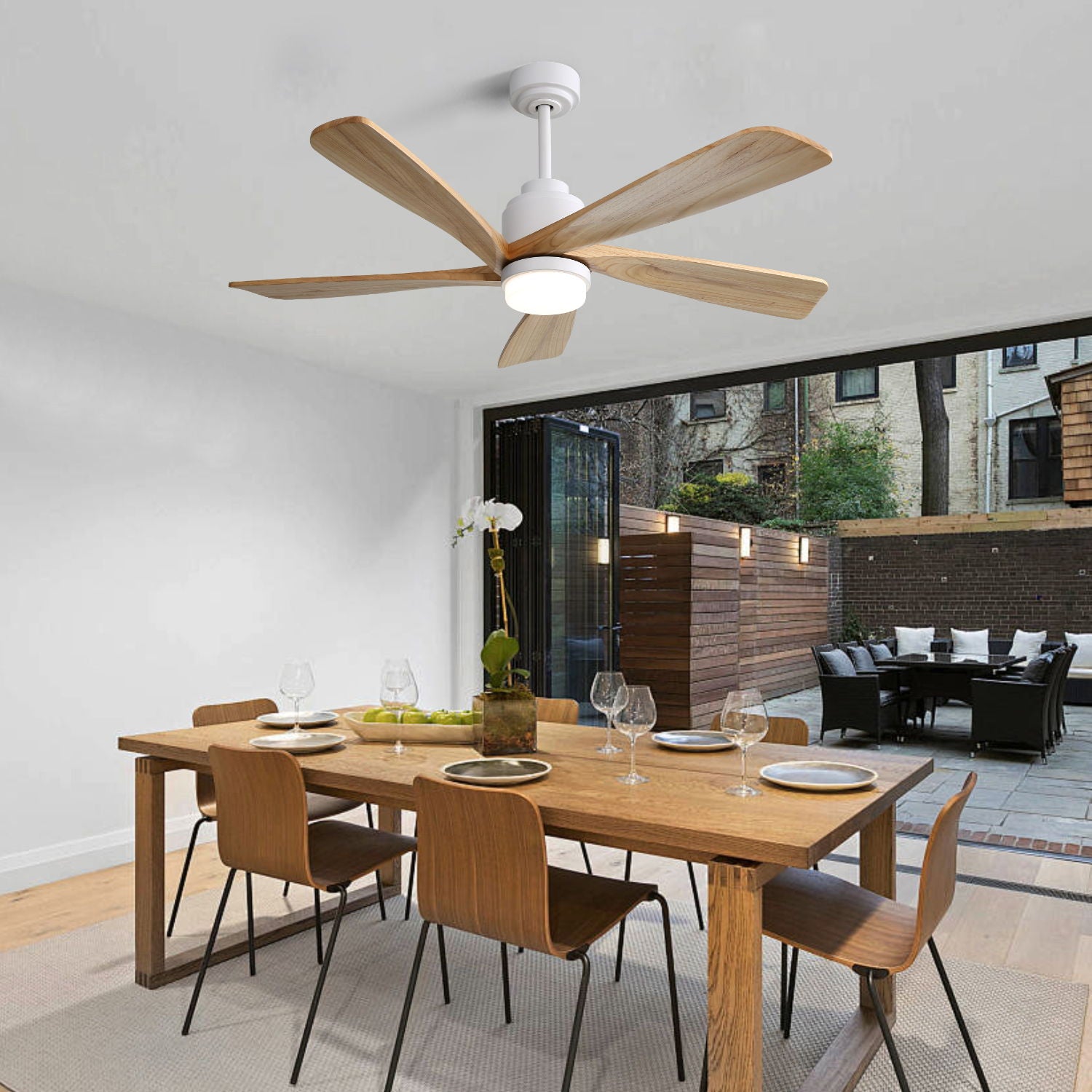 Indoor Ceiling Fan With Dimmable Led Light 5 Solid Wood Blades Remote Control Reversible Dc Motor With Smart App Control - White - Best Buy Furniture