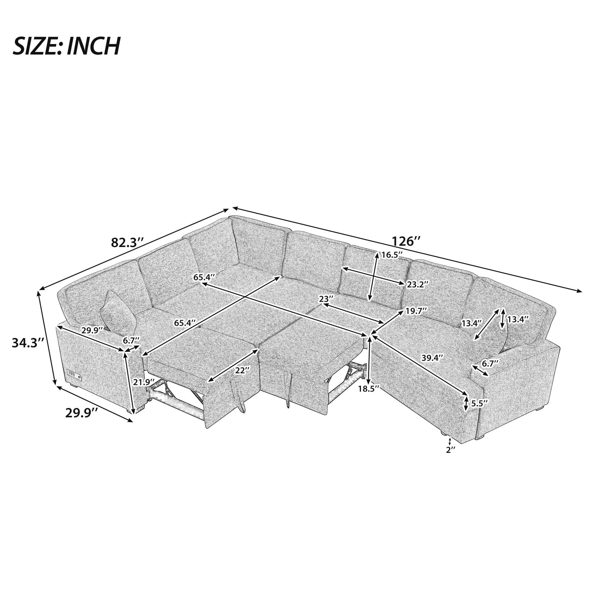 L-Shaped Sofa Sectional Sofa Couch Pull-Out Sofa Bed With Charging Devices And Cup Holders For Living Room - Best Buy Furniture