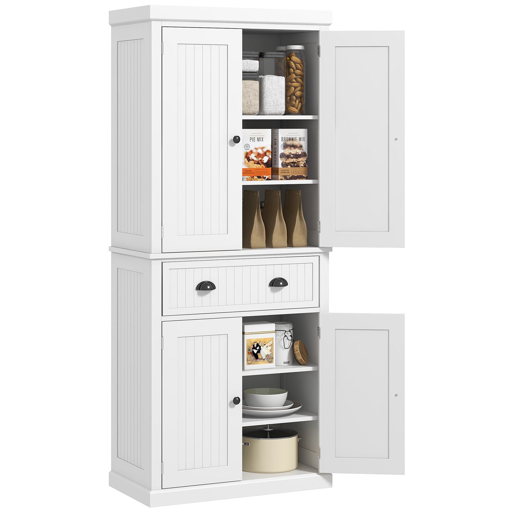 Homcom - 72" Kitchen Pantry, Tall Storage Cabinet, Freestanding Cupboard With Drawer, Doors And Adjustable Shelves - White - Best Buy Furniture