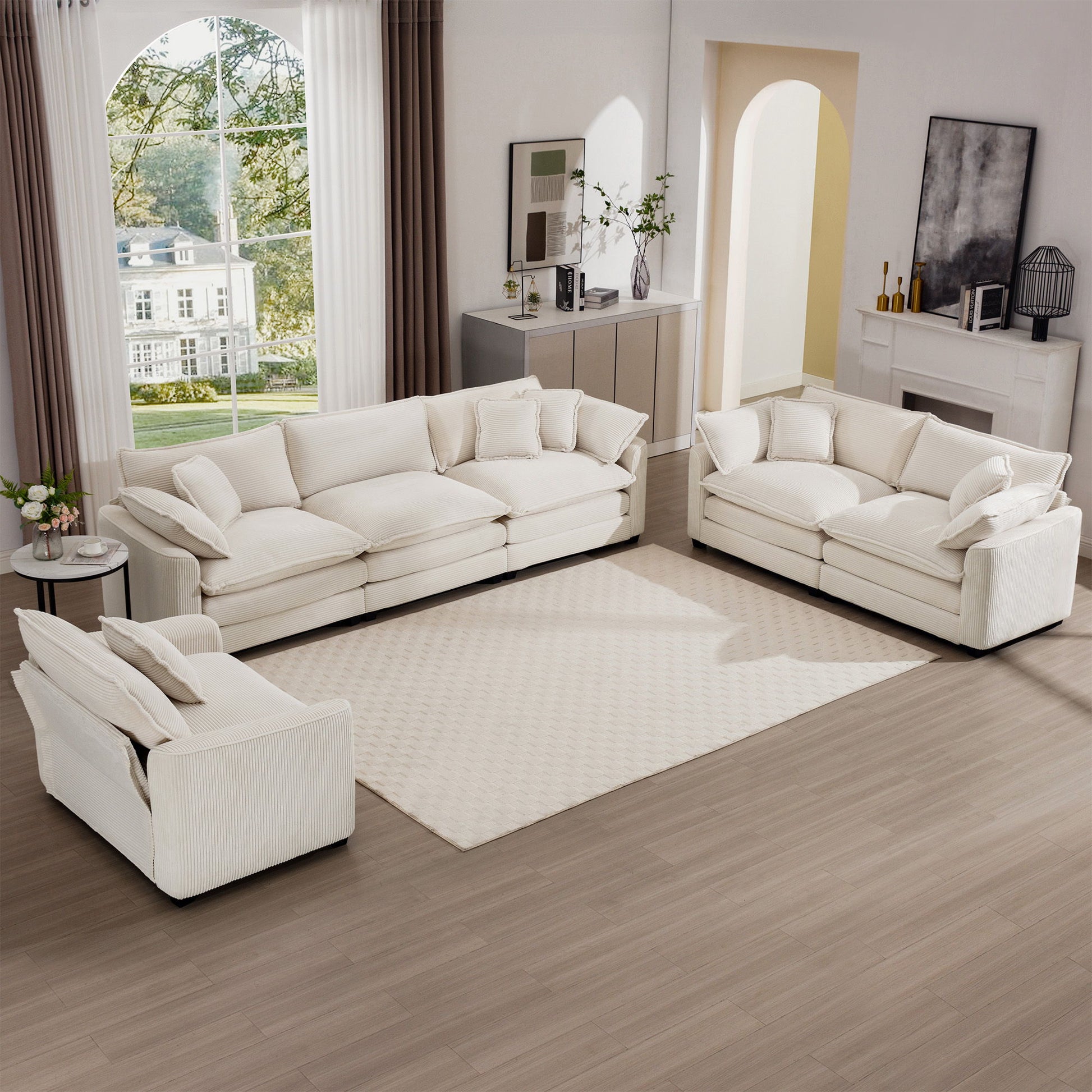 Elegant Corduroy Oversized Sectional Sofa Set With Deep Seats And Flexible Layout - Best Buy Furniture