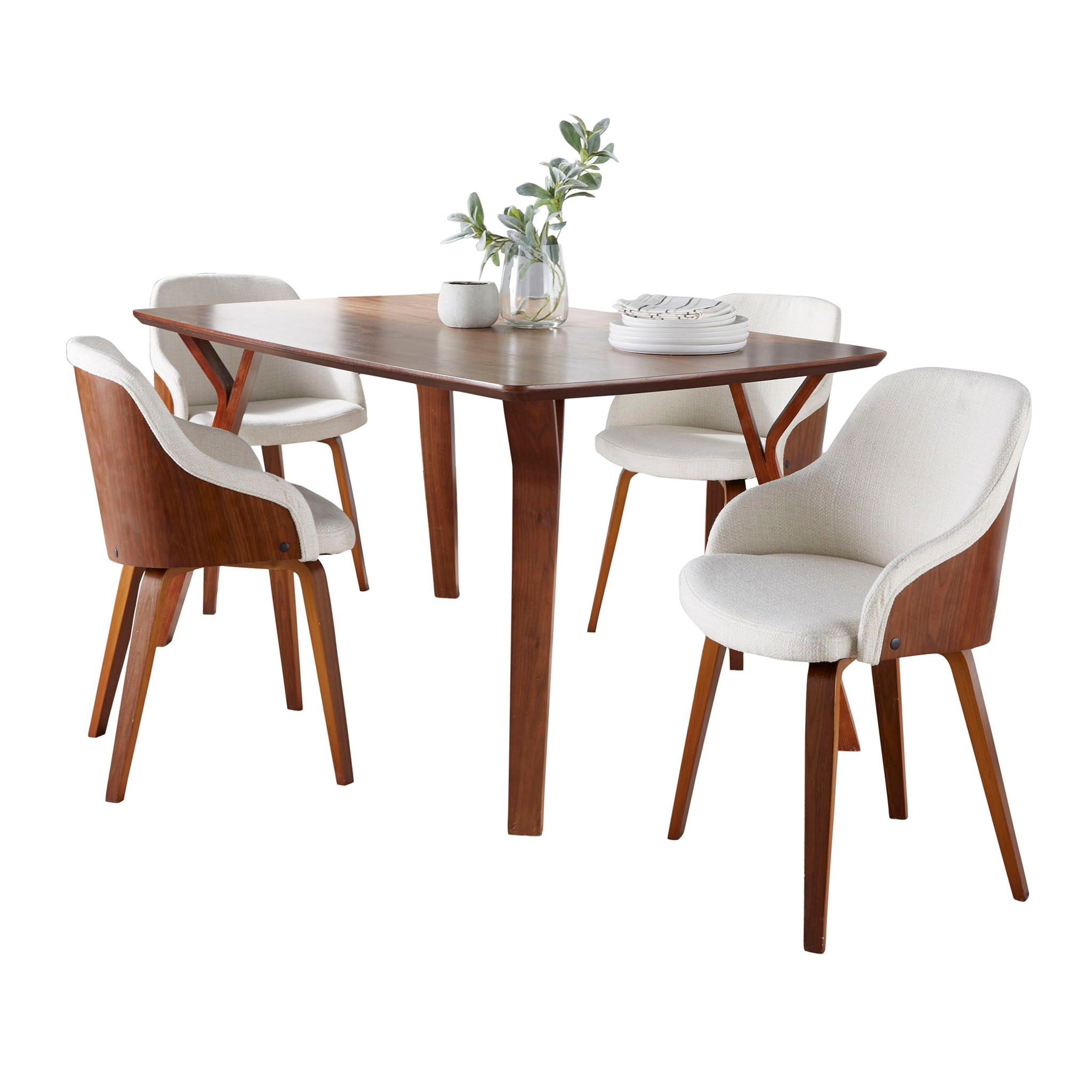 Folia Bacci - 5 Piece Mid-Century Modern Dining Set - Walnut / Cream - Best Buy Furniture