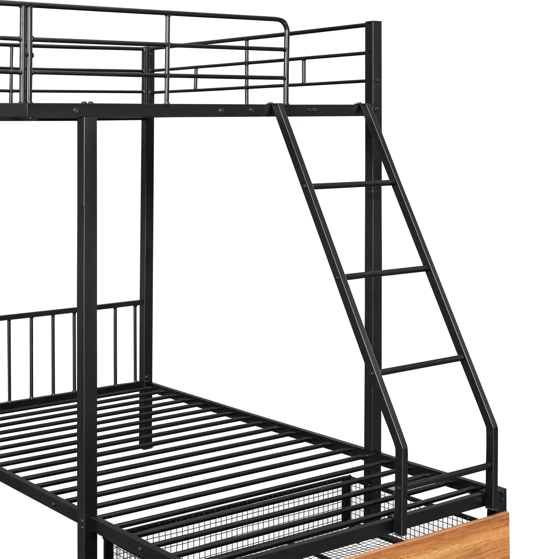 Full Over Twin & Twin Bunk Bed, Metal Triple Bunk Bed with Drawers and Guardrails, Black - Best Buy Furniture