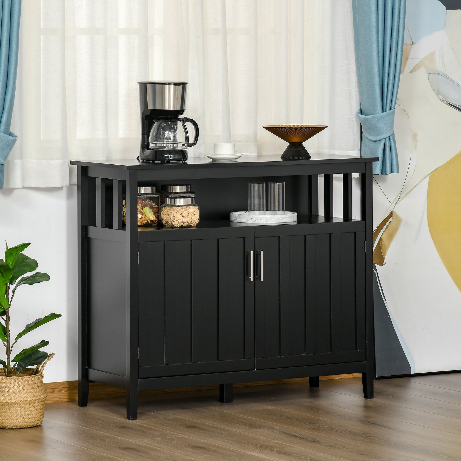 Homcom - Sideboard Buffet Cabinet, Kitchen Cabinet, Coffee Bar Cabinet With 2 Doors And Adjustable Shelves For Entryway Living Room - Black - Best Buy Furniture