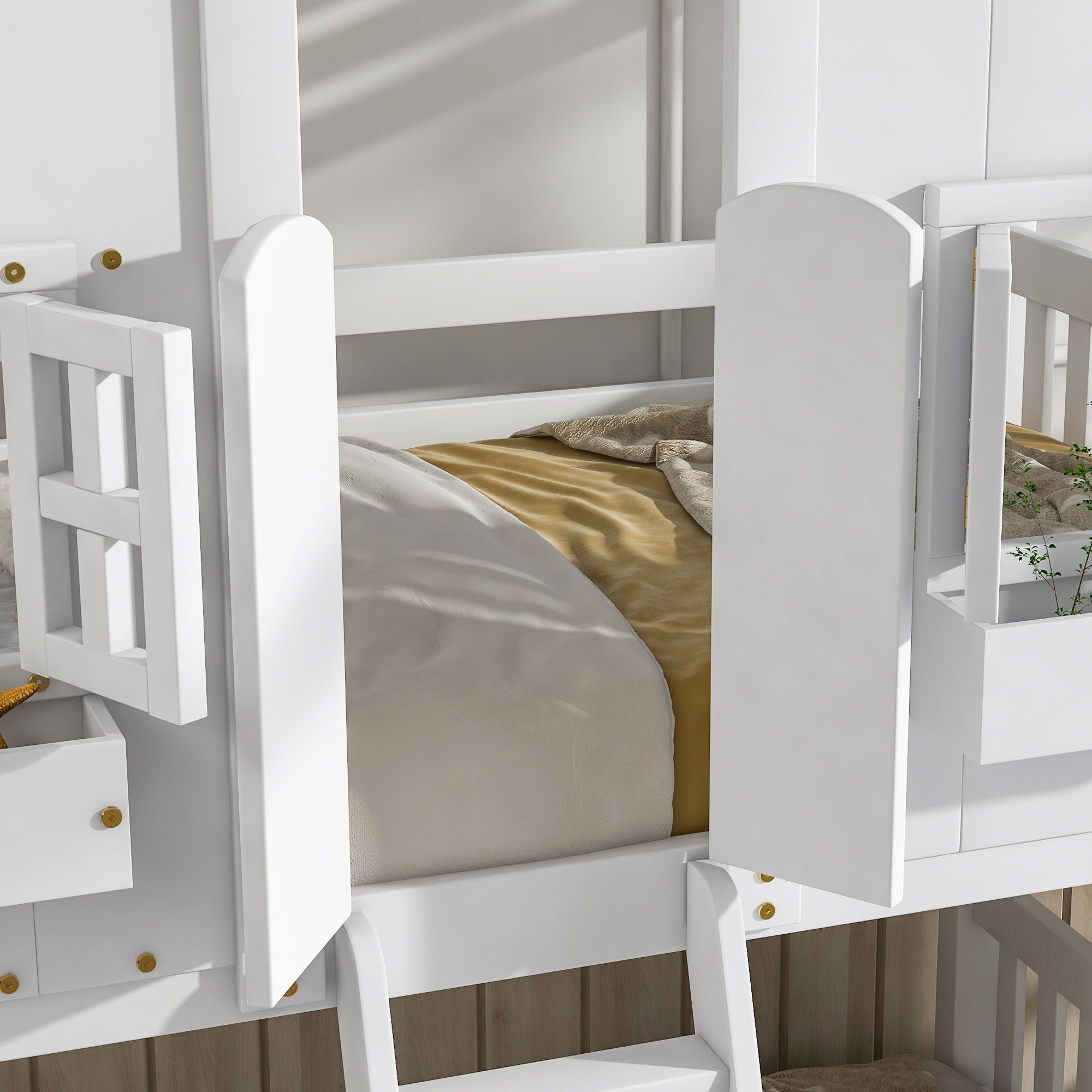 House Bunk Bed With Roof, Window, Window Box, Door, With Safety Guardrails And Ladder - Best Buy Furniture
