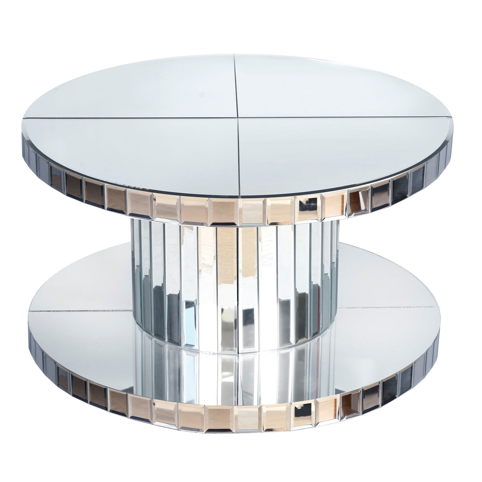 Luxury Double Tier Round Mirror Coffee & End Table With Fluted Glass Modern Sofa Side Table - Silver / Glass - Best Buy Furniture