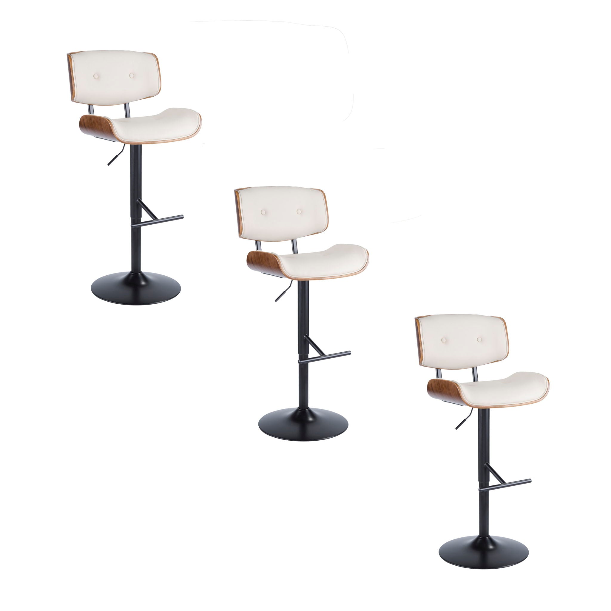 Lombardi - Mid Century Modern Adjustable Barstool With Swivel With Straight T Footrest (Set of 3) - Best Buy Furniture