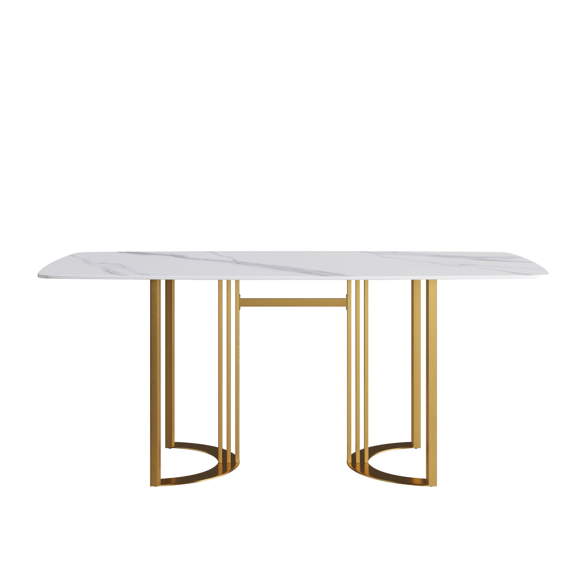 70.87" Modern Artificial Stone White Curved Golden Metal Leg Dining Table, Can Accommodate 6-8 People - White / Gold - Best Buy Furniture