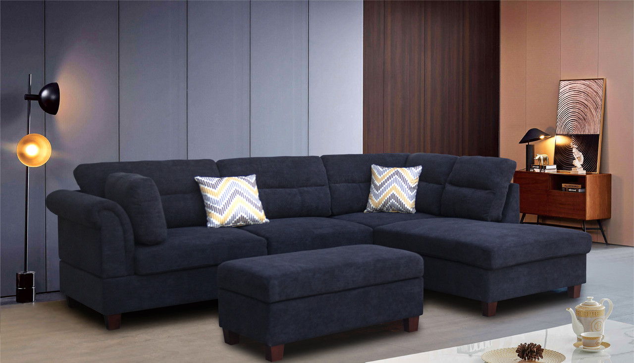 Diego - Fabric Sectional Sofa With Right Facing Chaise, Storage Ottoman, And 2 Accent Pillows - Best Buy Furniture