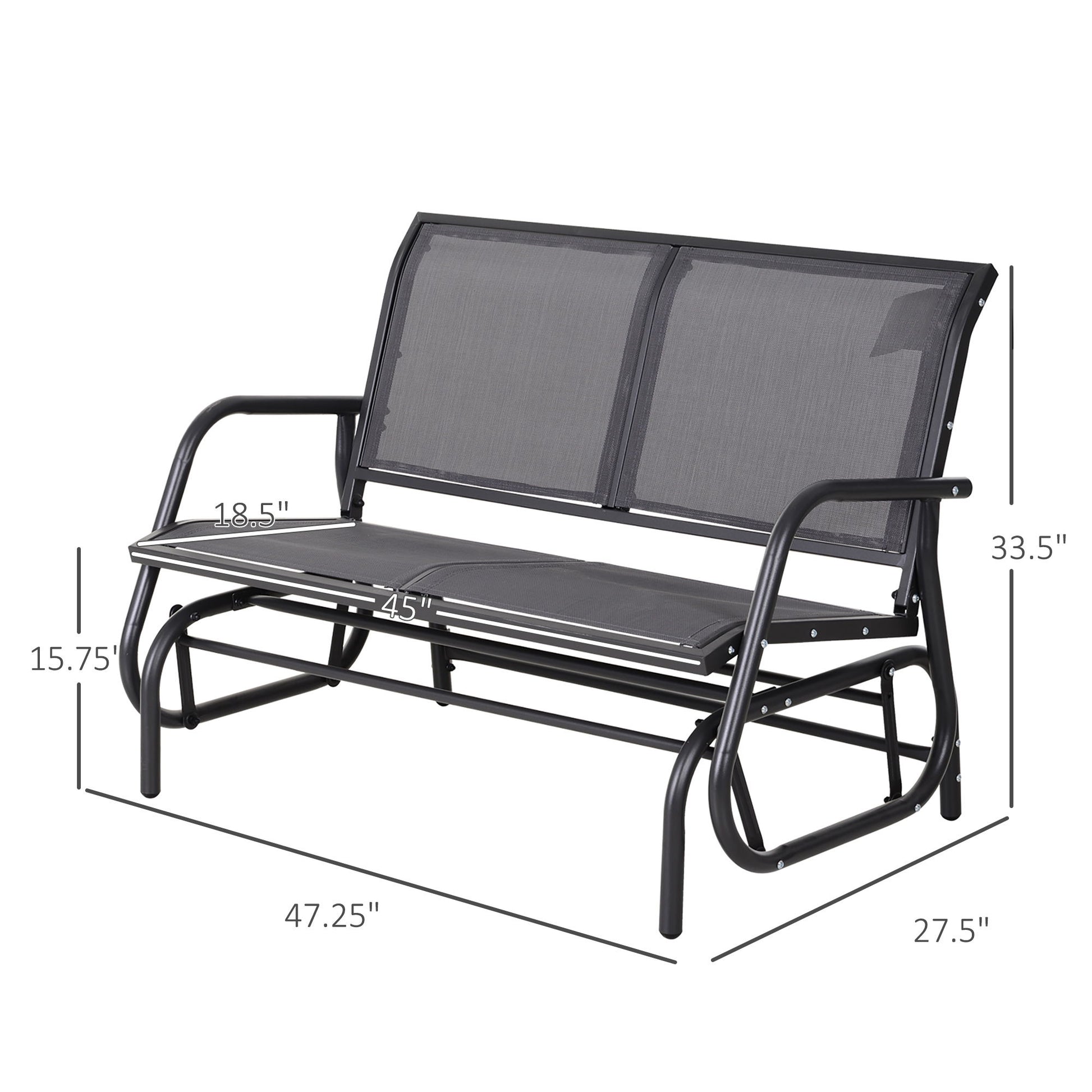 Outsunny - 2 Person Outdoor Glider Bench, Patio Double Swing Rocking Chair Loveseat With Powder Coated Steel Frame For Backyard Garden Porch - Gray - Best Buy Furniture