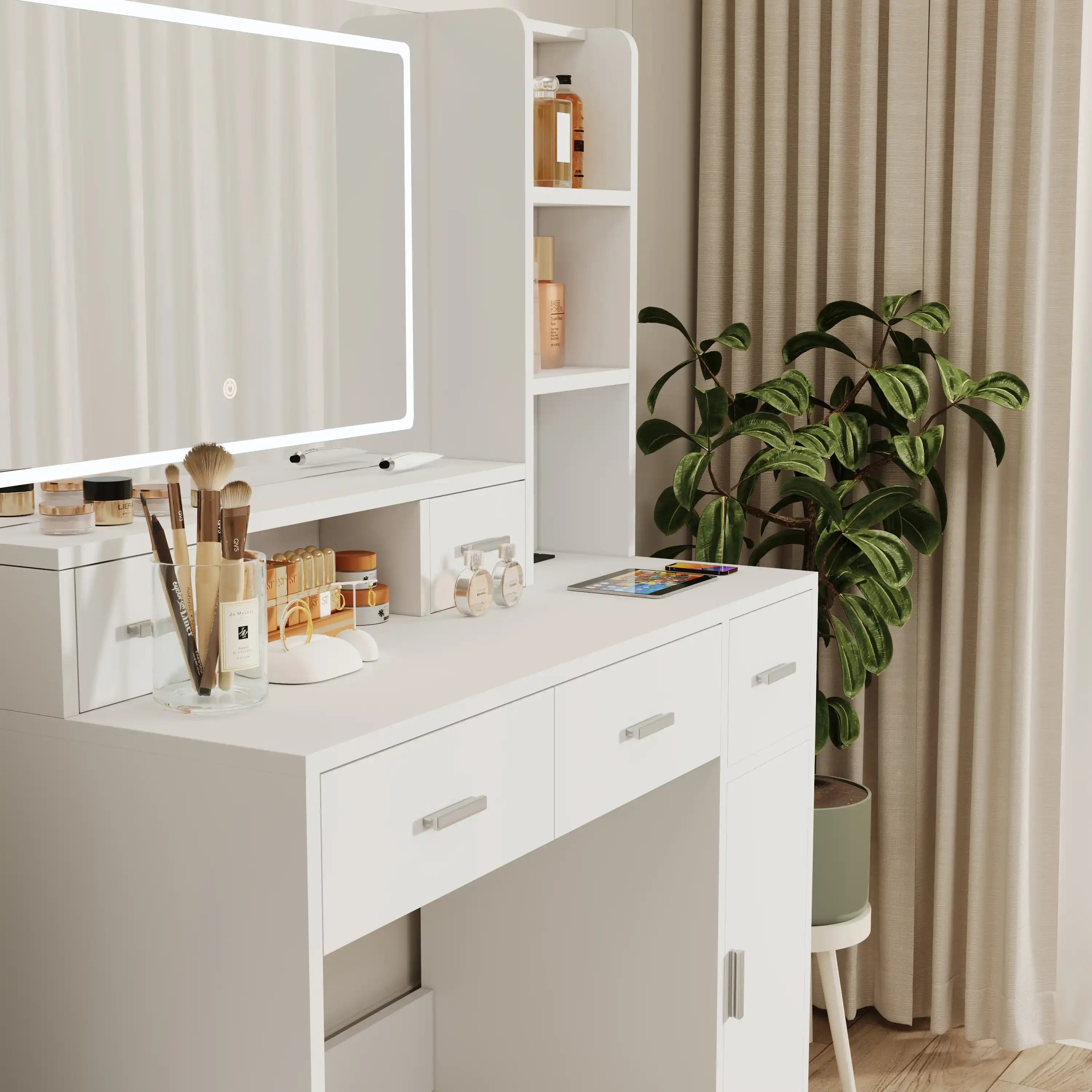 Xenon White Modern Makeup Vanity With Stool - Best Buy Furniture