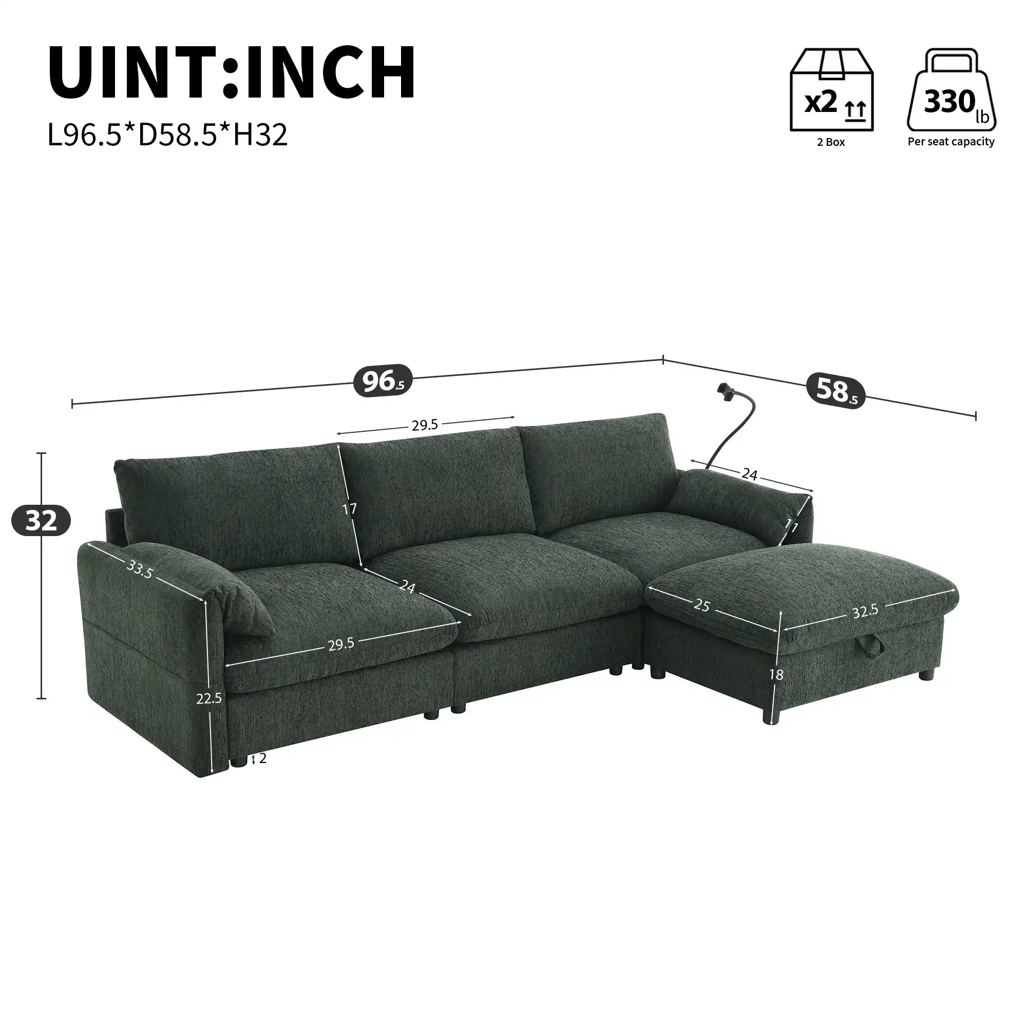 Chenille Sectional Sofa with Storage Ottoman and Pockets with USB Charger - Best Buy Furniture