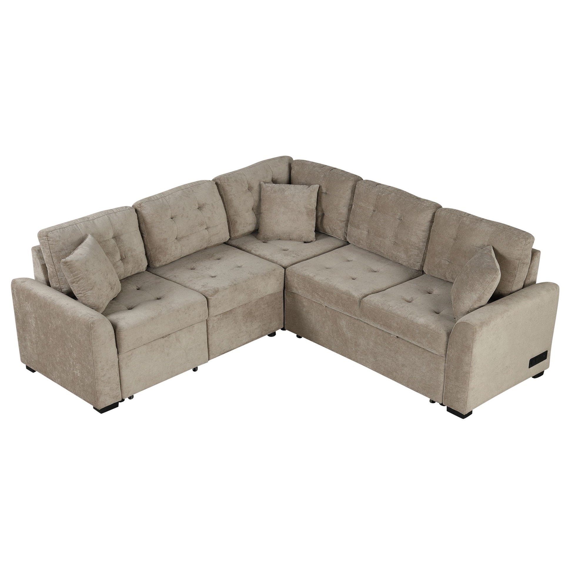 L-Shape Sofa Bed Pull-Out Sleeper Sofa With Wheels, USB Ports, Power Sockets For Living Room - Best Buy Furniture