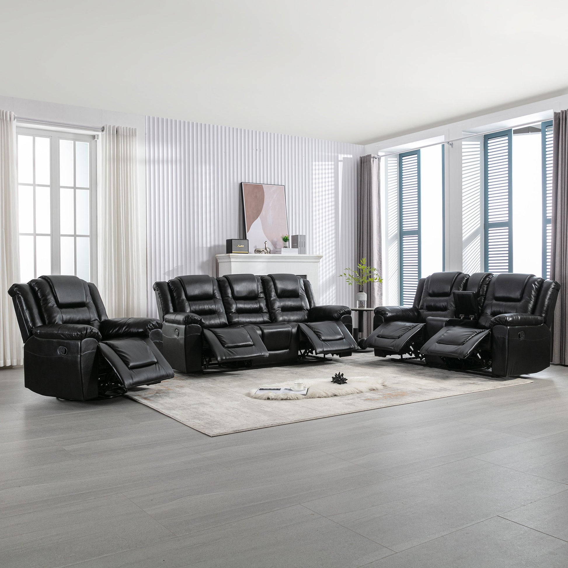 Home Theater Recliner Set Manual Recliner Chair With Wide Armrest, Two Built-In Cup Holders For Living Room - Best Buy Furniture