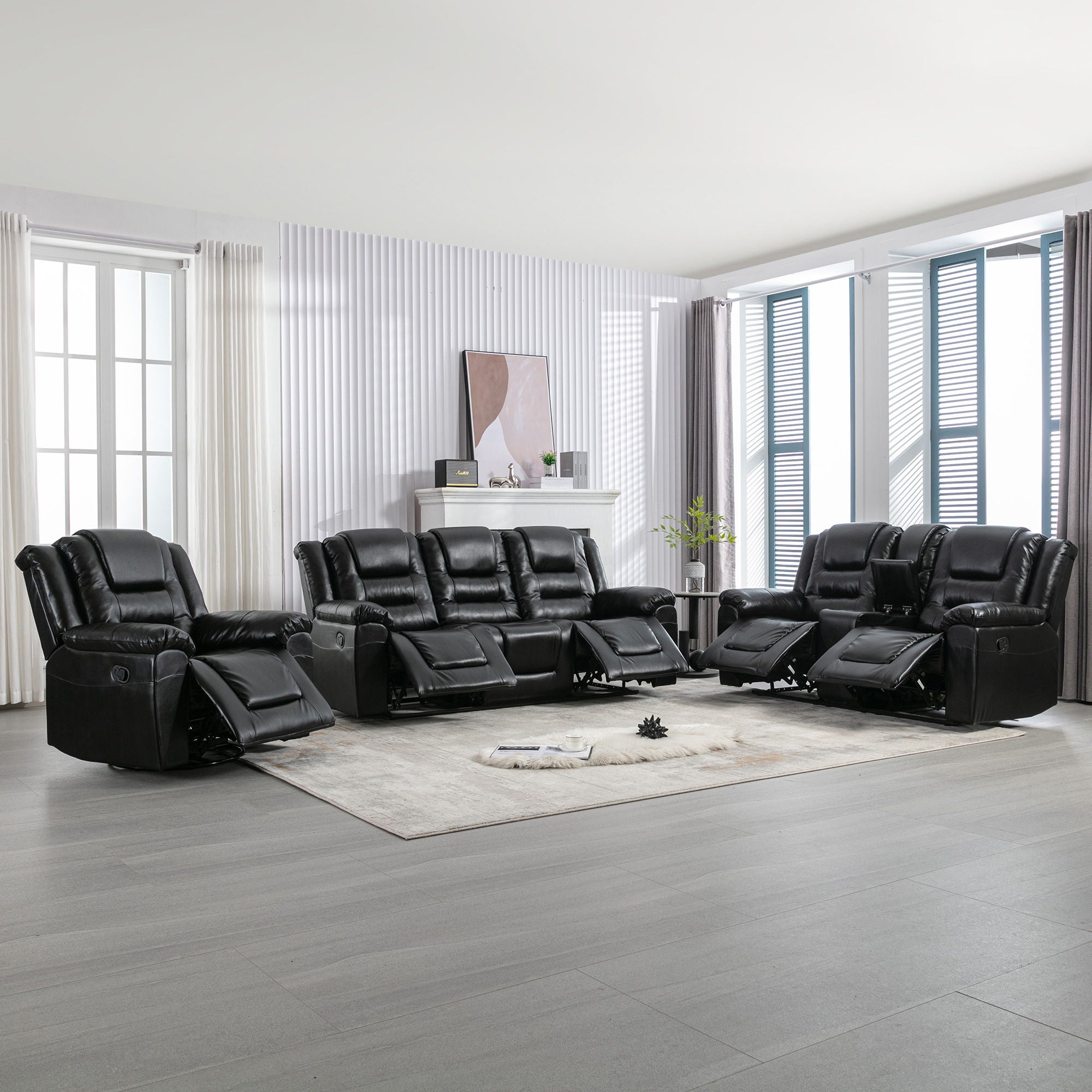 Home Theater Recliner Set Manual Recliner Chair With Wide Armrest, Two Built-In Cup Holders For Living Room - Best Buy Furniture