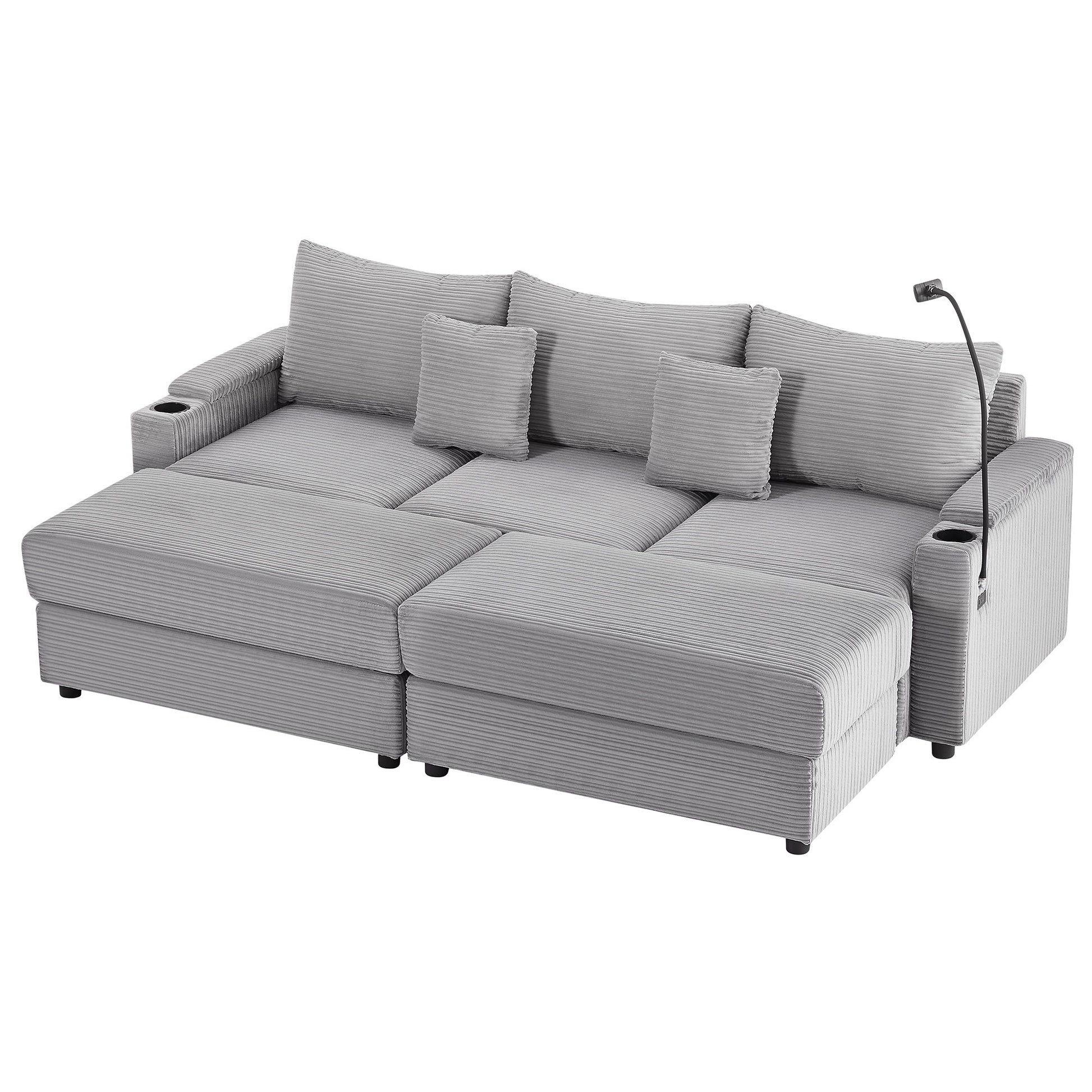 Modern Style Loveseat Sofa Sectional Sofa Couch With Storage Space, A Movable Ottoman, Two USB Ports, Two Cup Holders, A Phone Holder For Living Room - Best Buy Furniture
