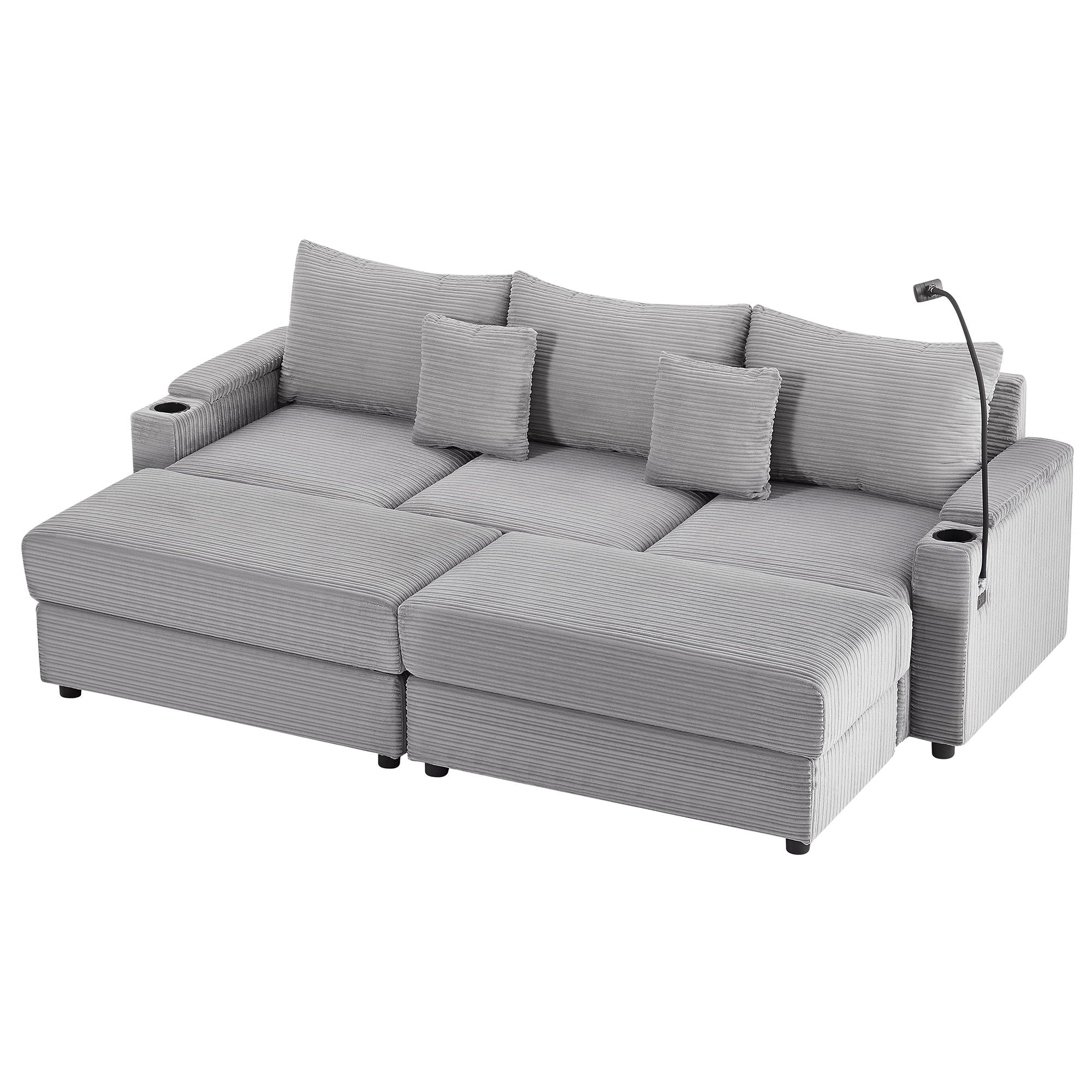 Modern Style Loveseat Sofa Sectional Sofa Couch With Storage Space, A Movable Ottoman, Two USB Ports, Two Cup Holders, A Phone Holder For Living Room - Best Buy Furniture