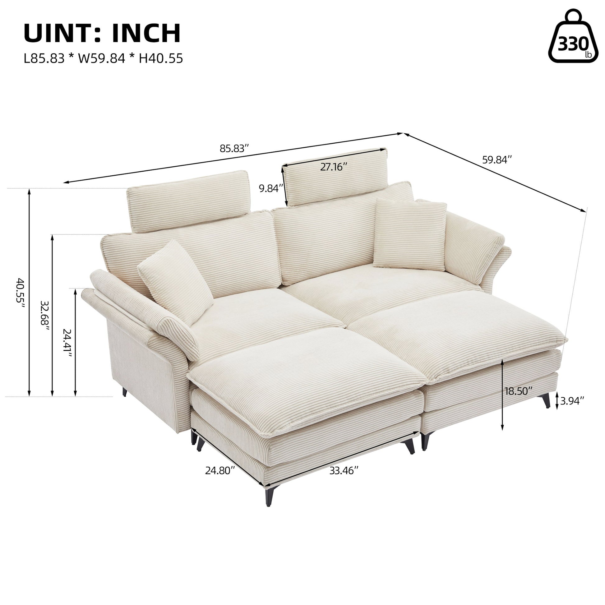 Modern Corduroy Deep Seat Sectional Sofa With Ottoman - Best Buy Furniture