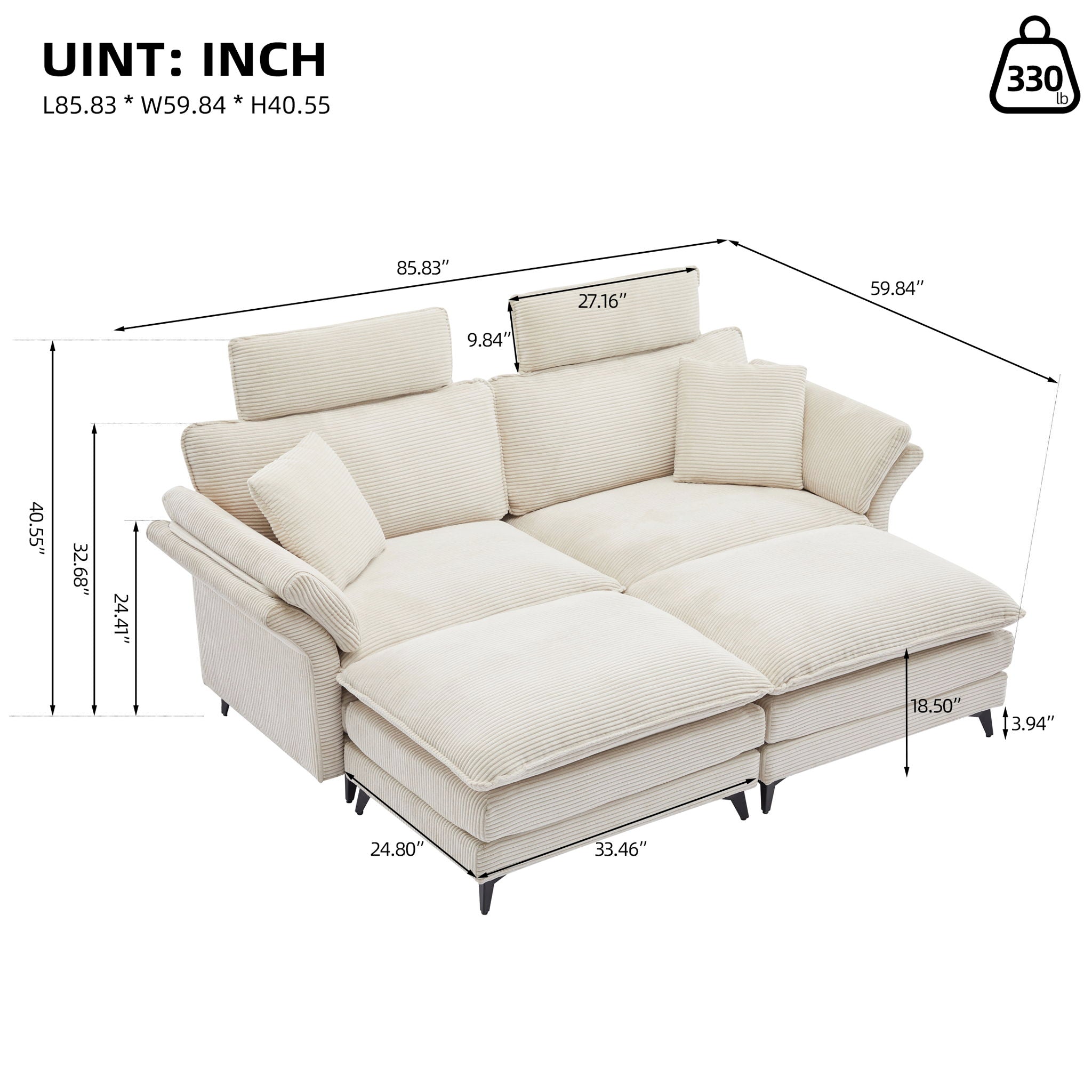 Modern Corduroy Deep Seat Sectional Sofa With Ottoman - Best Buy Furniture