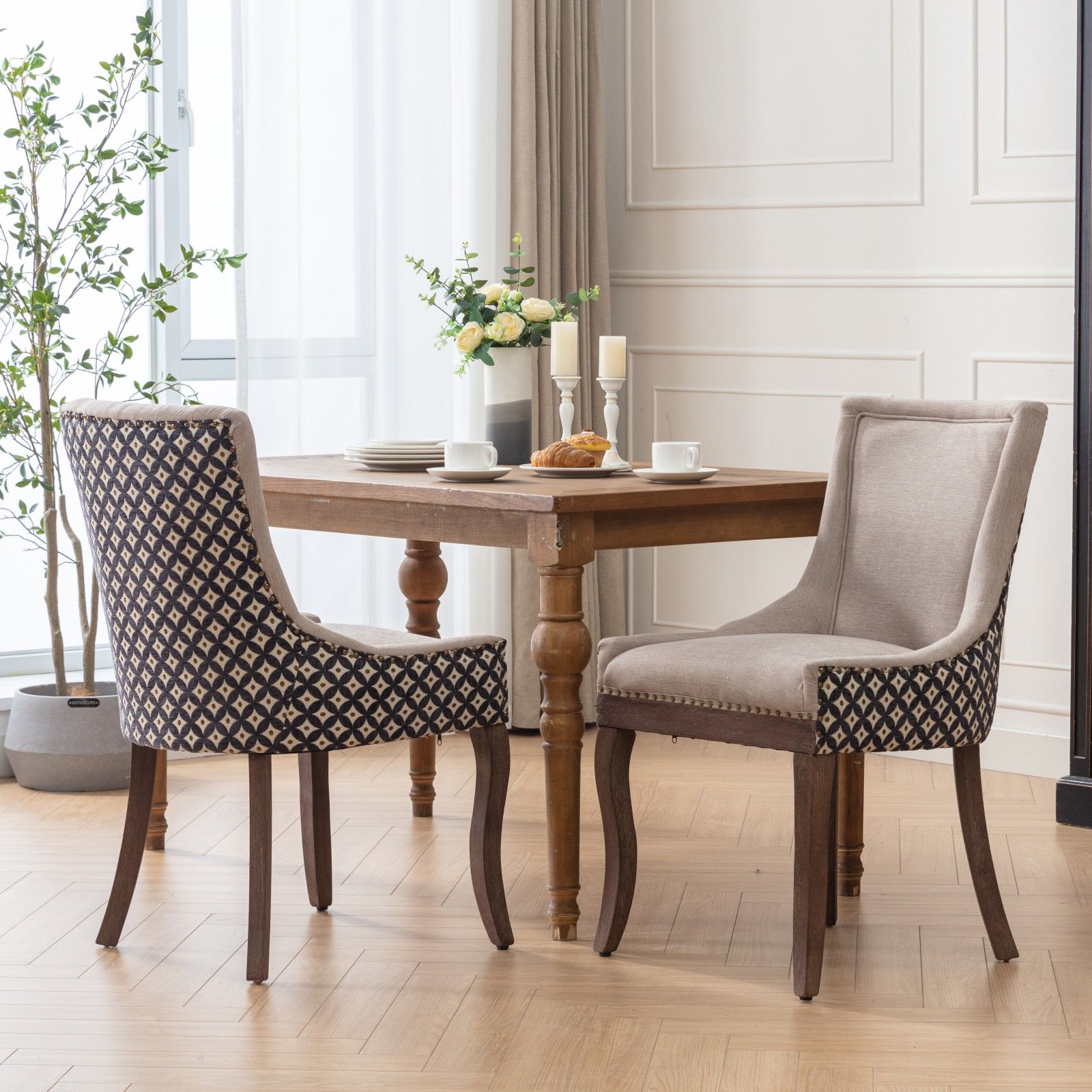 Ultra Side Dining Chair, Thickened Fabric Chairs With Neutrally Toned Solid Wood Legs, Bronze Nail Head (Set of 2) - Best Buy Furniture