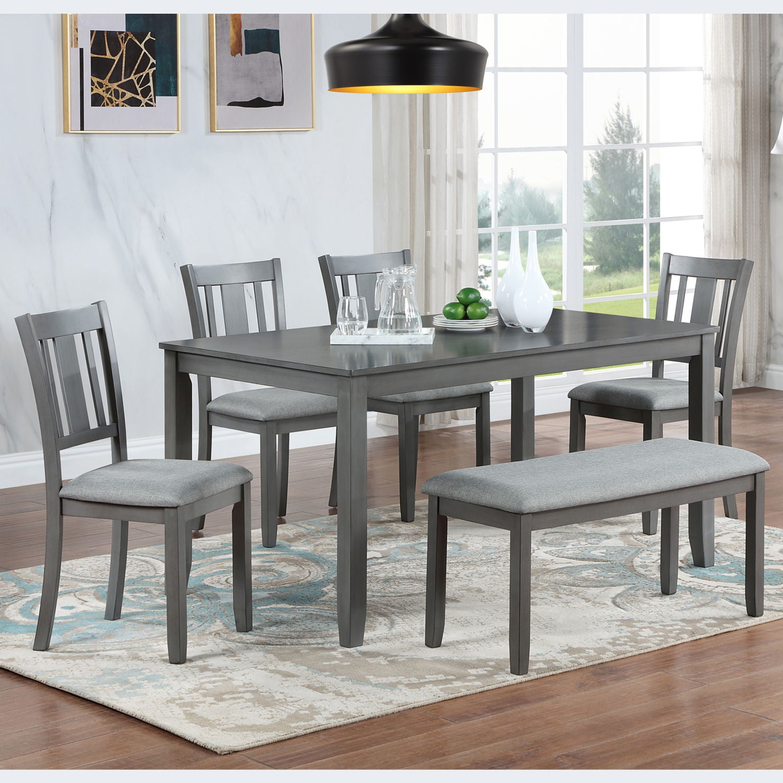6 Pieces Kitchen Dining Set, Rectangular Wooden Dining Table With 4 Upholstered Chairs And A Bench - Best Buy Furniture