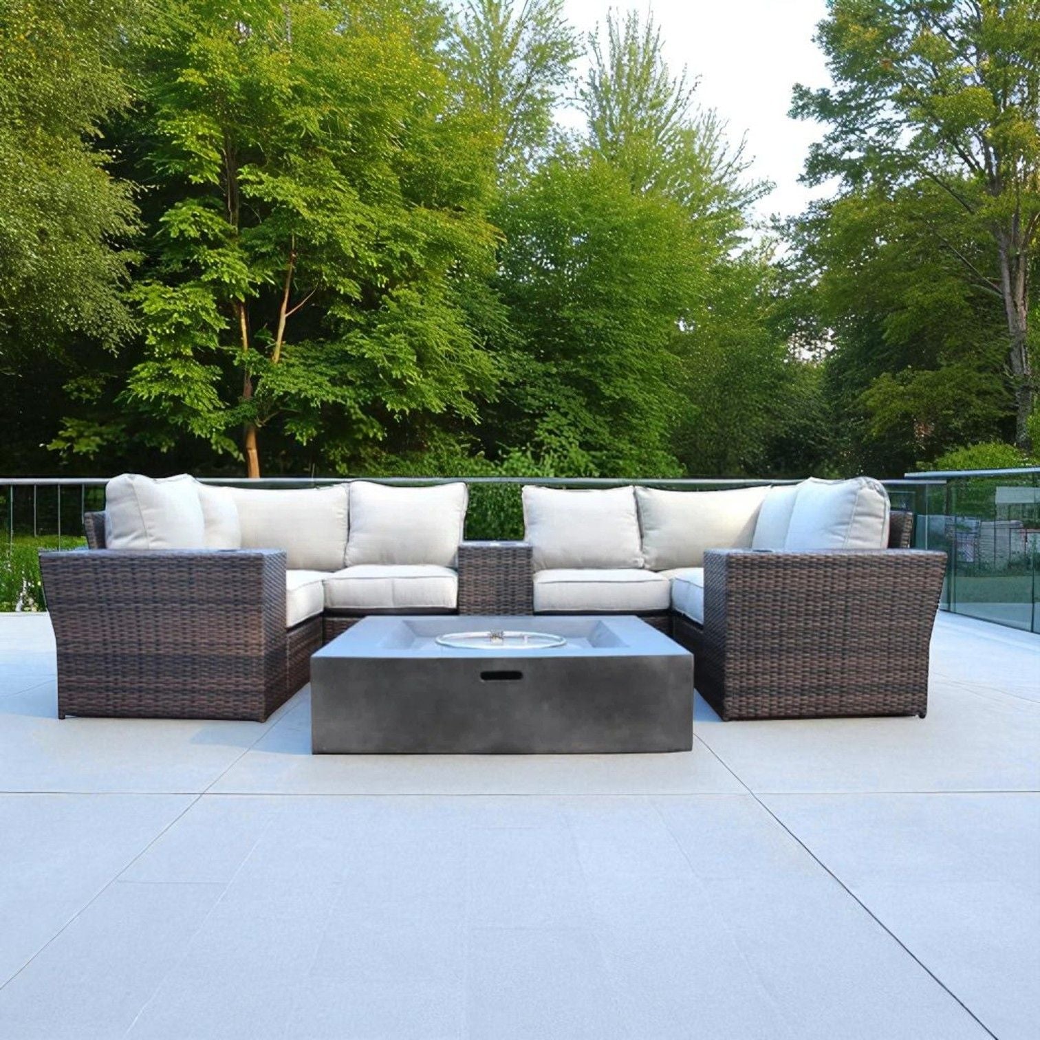Patio Seating Set With Cushions And Fire Pit - Brown - Best Buy Furniture
