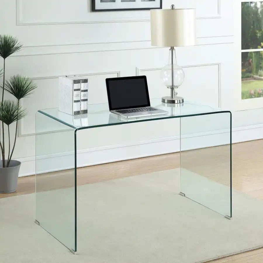 Ripley - Tempered Bent Glass Writing Desk Clear - Clear Glass - Best Buy Furniture