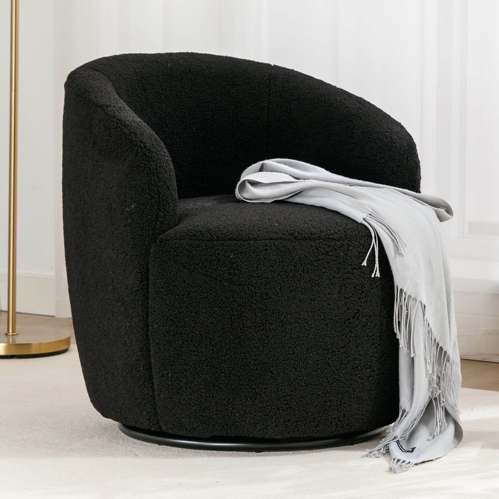 Teddy Fabric Swivel Accent Armchair Barrel Chair With Powder Coating Metal Ring - Best Buy Furniture