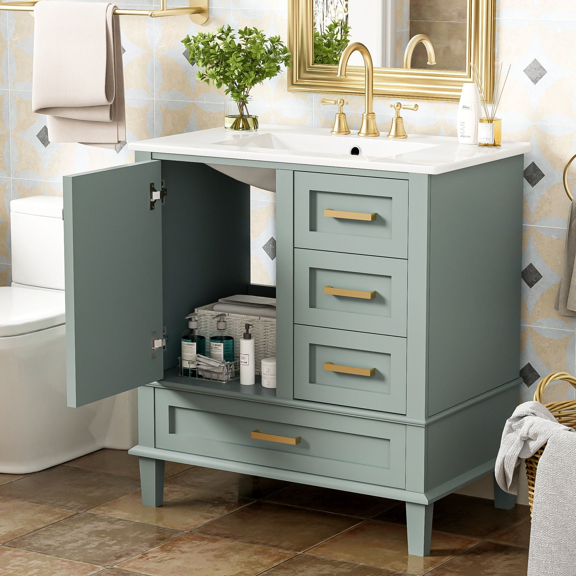 Bathroom Vanity, Modern Bathroom Cabinet With Sink Combo Set, Bathroom Storage Cabinet With A Soft Closing Door And 3 Drawers, Solid Wood Frame - Best Buy Furniture