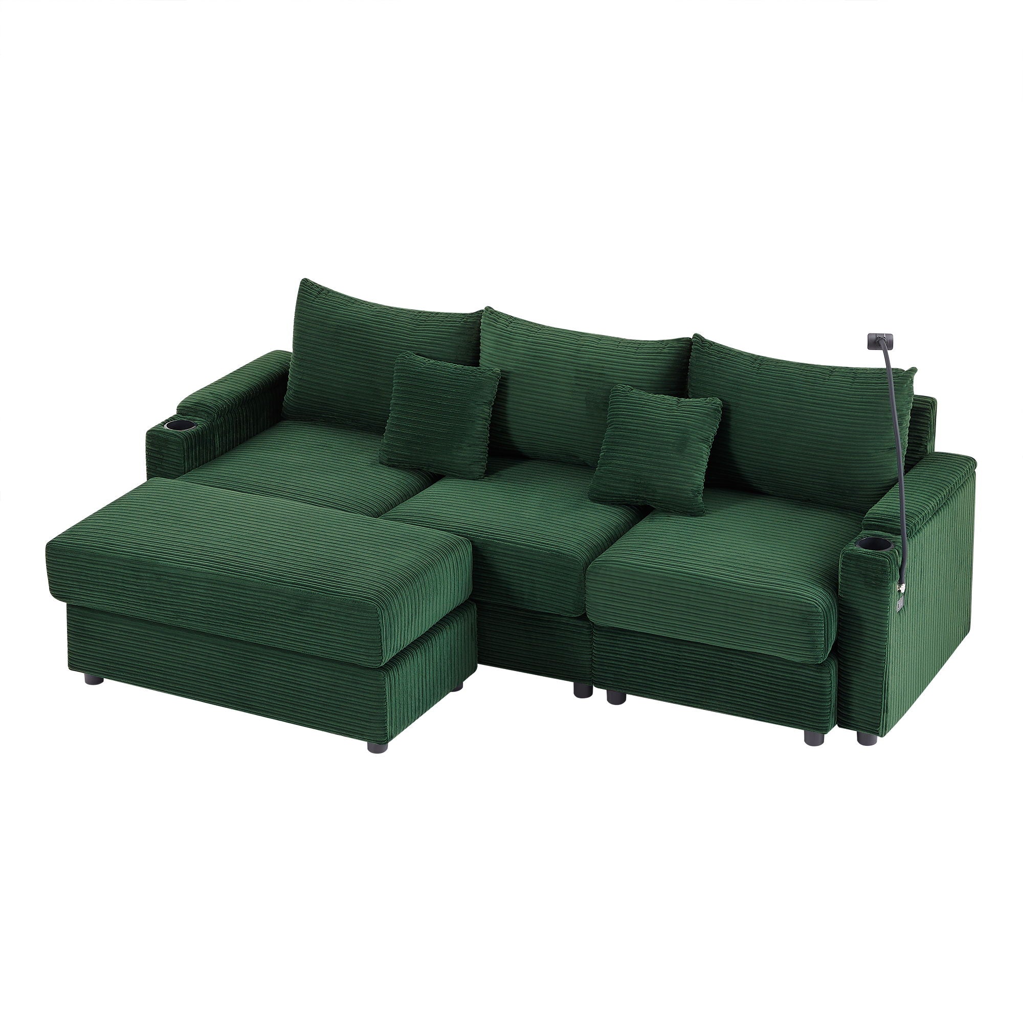 Modern Style Loveseat Sofa Sectional Sofa Couch With Storage Space, A Movable Ottoman, Two USB Ports, Two Cup Holders, A Phone Holder For Living Room - Best Buy Furniture