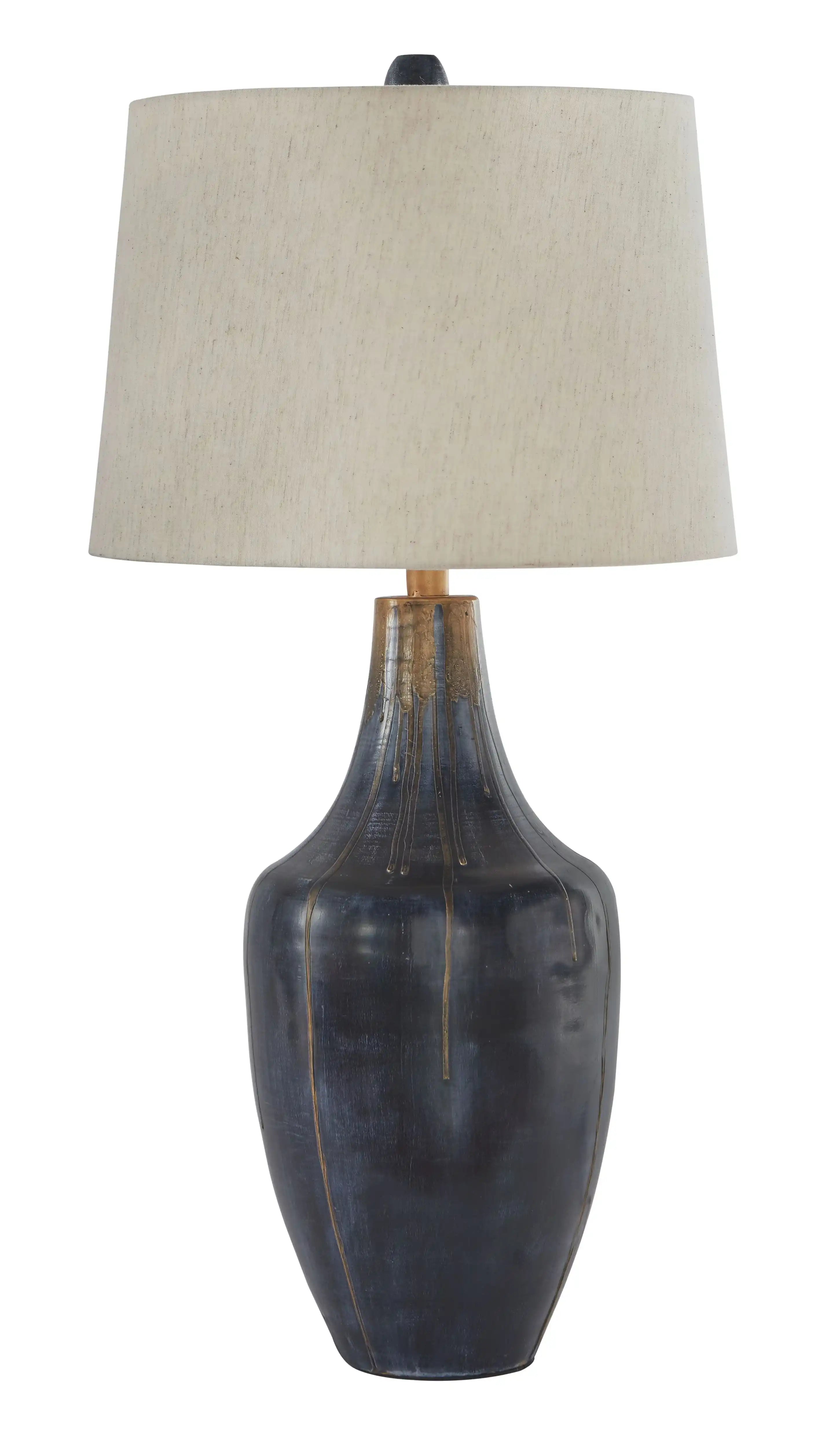 Evania - Metal Table Lamp - Indigo - Best Buy Furniture
