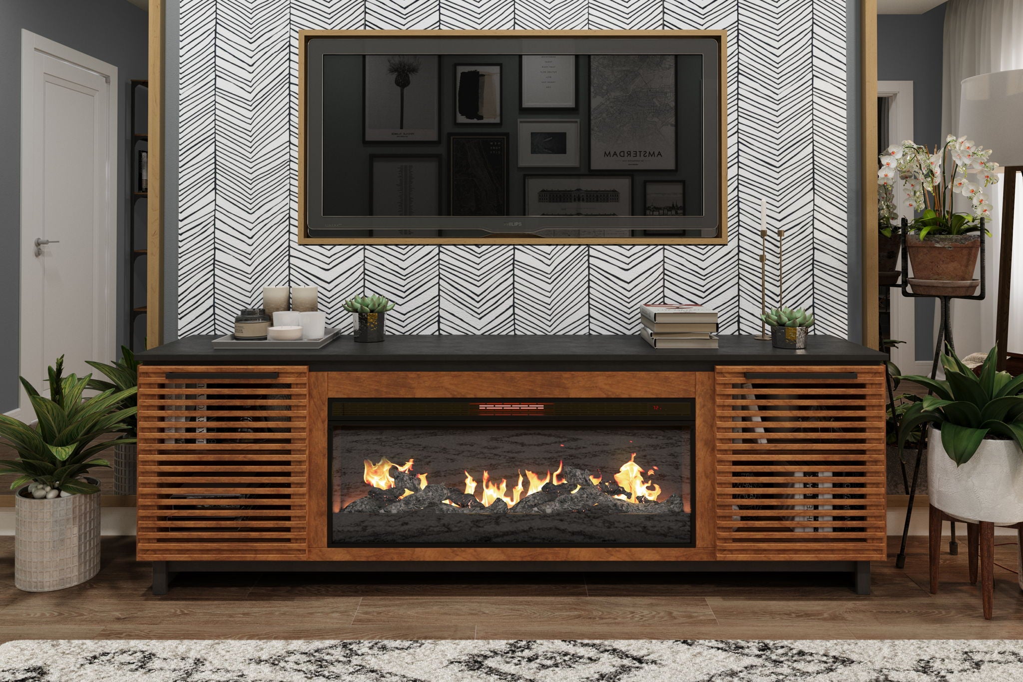 Graceland - Fireplace TV Stand Console For TVs Up To 100" - Black, Bourbon - Best Buy Furniture